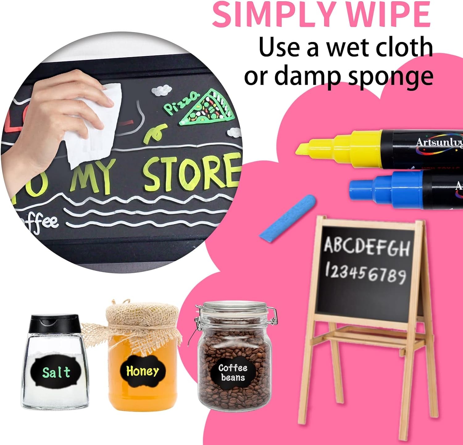 8 Colors Chalk Markers,Chalk Pens,Erasable, Non-Toxic, Water-Based, Reversible Tips, Chalkboard Markers For,Signs, Car Windows, Blackboard,Dry Erase