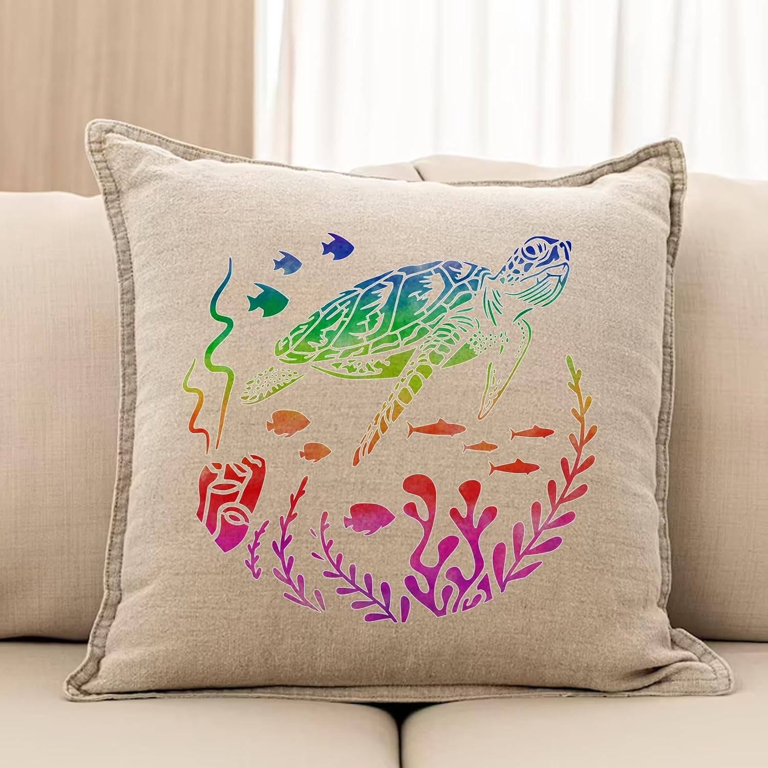 Ocean Stencils for Painting on Wood Turtle Seahorse Starfish Jellyfish Templates for Art Crafts Plastic Reusable Wood Burning Stencils for Wall Canvas (Sea)