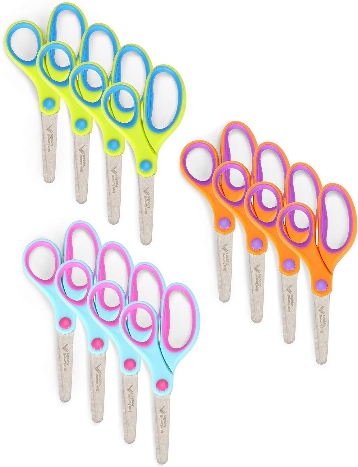 Kids Scissors, Student Scissors with Comfort Grip, Bulk Safety Scissors for School and Classrooms, Orange, Blue, and Pink Children Scissors, 12 Pack