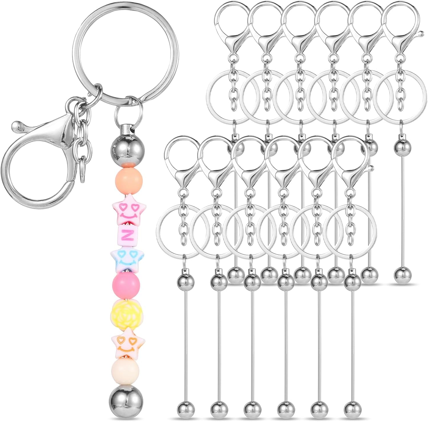 12 Pcs Beadable Keychain Bars Metal Beaded Keychain Blank Keychain Strips for DIY Keychain Pendant Jewelry Crafts