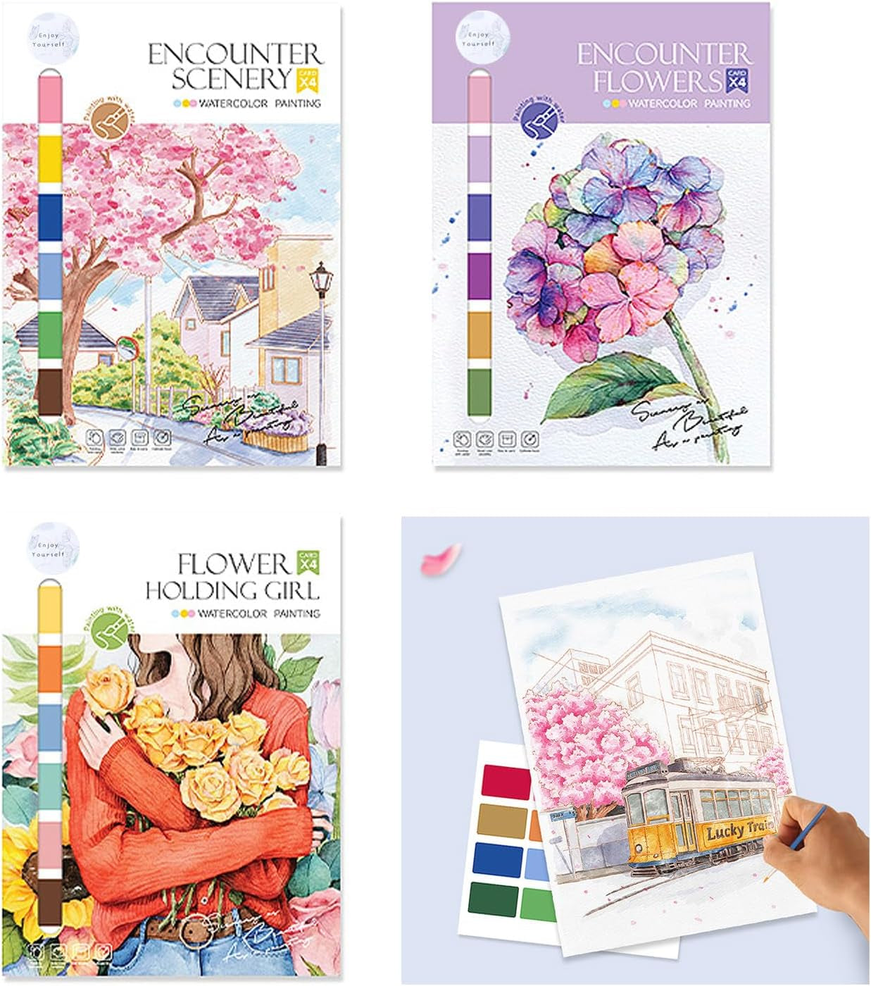 DIY Watercolor Kit 3 Themes12 Watercolor Paintings for Relaxation Watercolor Painting Set Art Craft Presentfor Kids Teens and Adults Beginners 12.4 * 8.8''