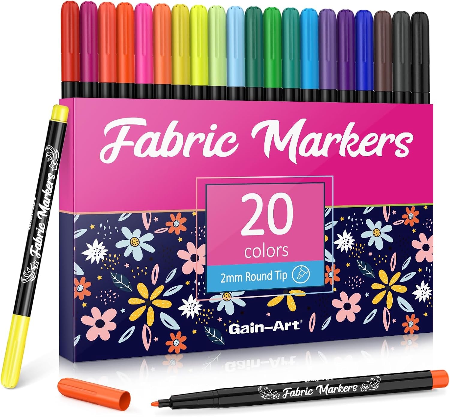Fabric Markers Permanent for Clothes - 20 Colors Fine Tip Fabric Paint Pens with 5 Painting Templates - Non-Toxic Fabric Paint Markers for T-Shirts Sneakers Canvas Bags and Textiles