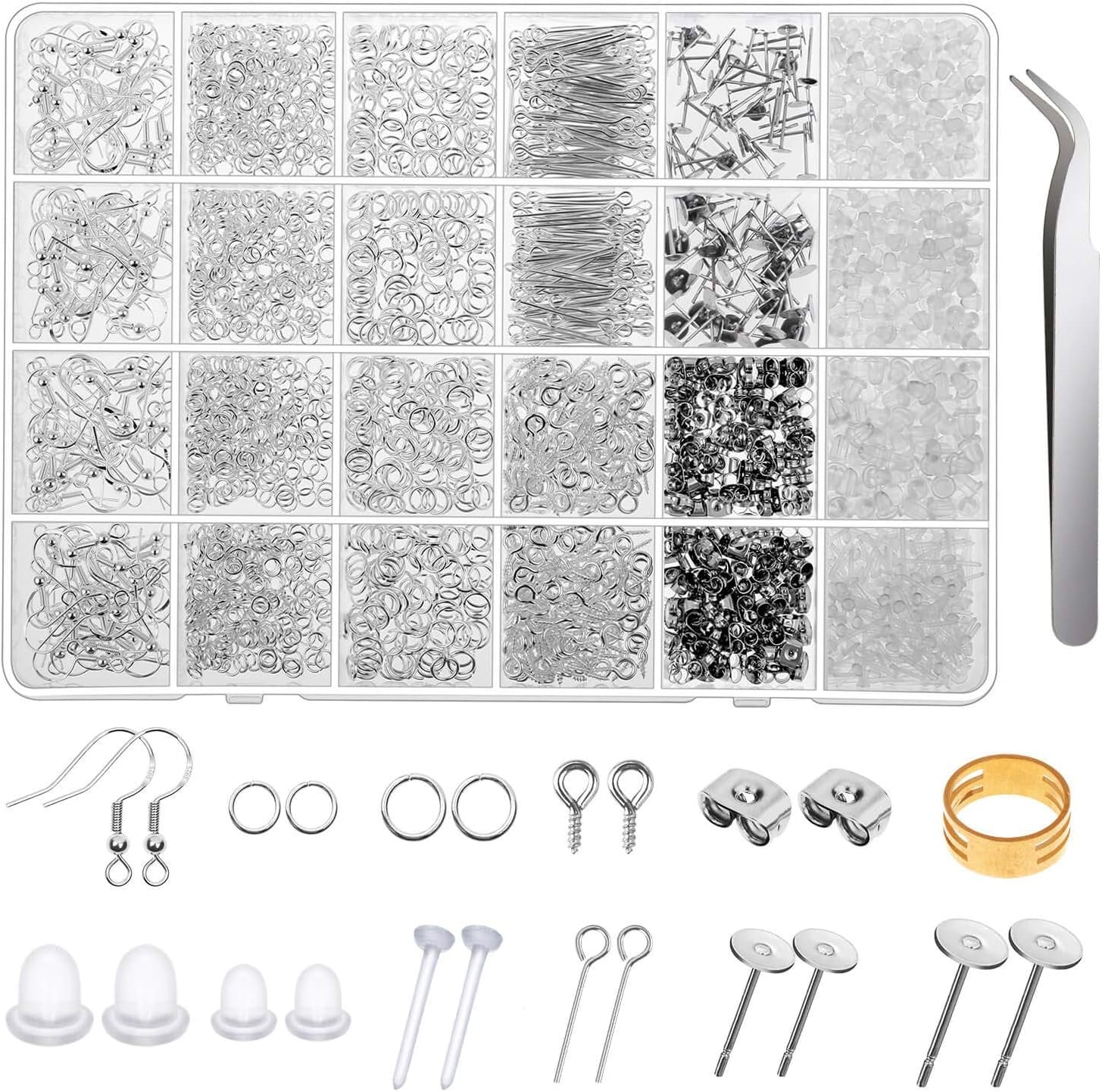 Hypoallergenic Earring Making Kit,  3080Pcs Earring Supplies Kit Includes Earring Hooks, Earring Backs, Jump Rings, Eye Pins, Earring Posts and Tools for Earring Making and Repairing
