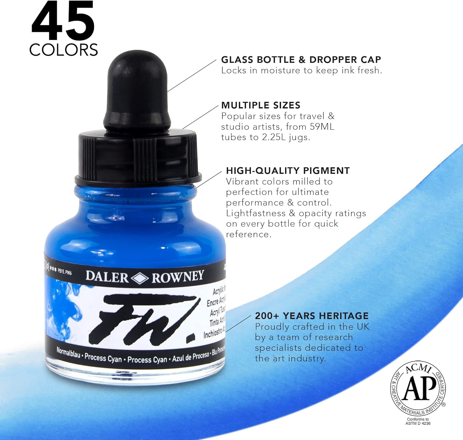 Daler-Rowney FW Acrylic Ink Bottle Paynes Grey - Versatile Acrylic Drawing Ink for Artists and Students - Permanent Calligraphy Ink - Archival Ink for Illustrating and More