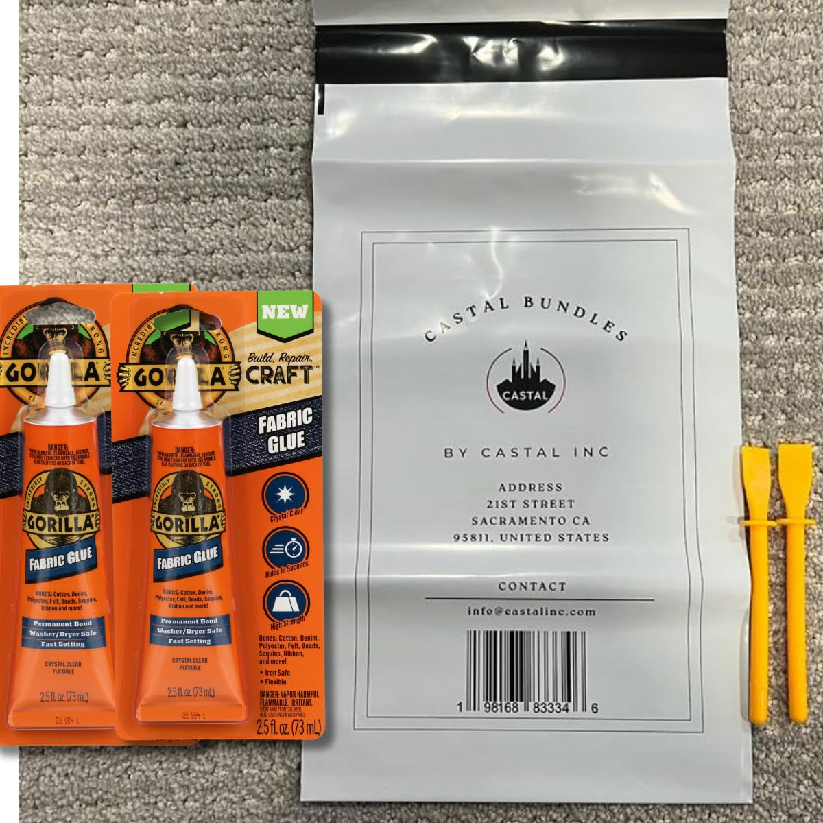 Gorilla Fabric Glue 2.5OZ - 2 Packs with Glue Spreaders | Fabric Fusion, Clothing, and Upholstery Glue | Permanent Clear Liquid Stitch Fabric Glue for Patches on Clothing