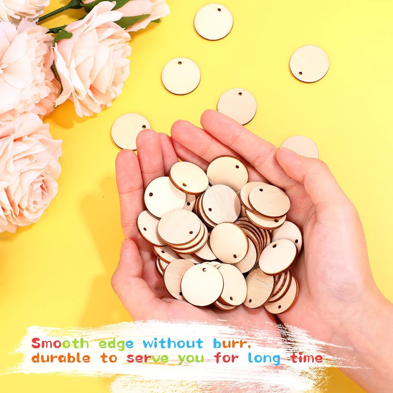 200 Pieces Unfinished Blank Wood Circle Pendants round Disc Circle Wood Pieces round Wooden Disk with Hole Small Wooden Pendant for Craft Decoration Embellishment (Diameter 1 Inch, Aperture 0.08 Inch)