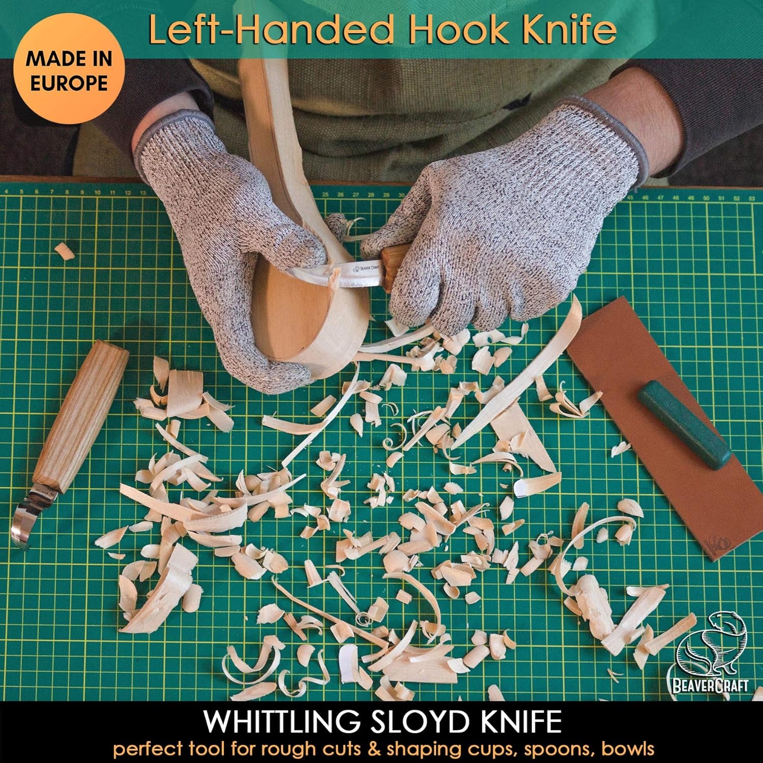 S01L Wood Spoon Carving Knives Set Spoon Making Tools Kit Whittling Knife Hook Knife Left-Handed Bowl Cup Kuksa for Beginners Woodworking Professional Left Handed Wood Carving Kit
