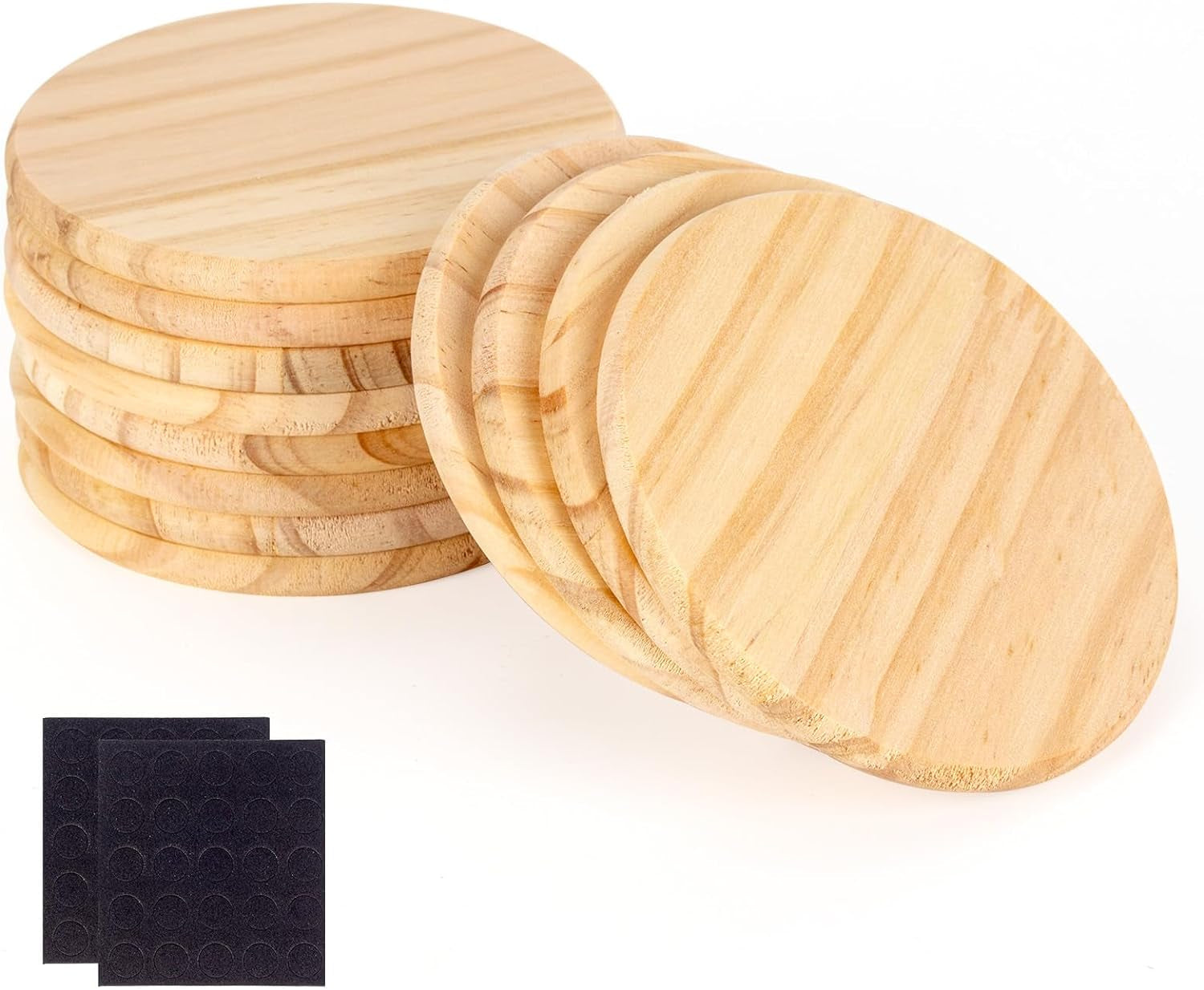 12PACK Unfinished Wood Coasters, 4 Inch round Blank Wooden Craft Coasters Wood Slices for DIY Architectural Models Drawing Painting Wood Engraving(With Non-Slip Dot Stickers)