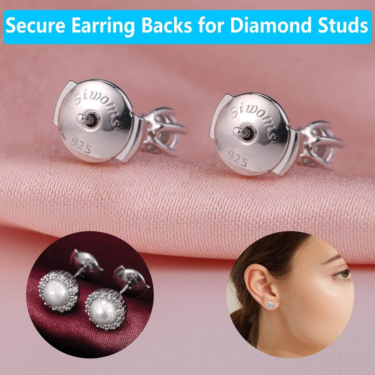 2-Pairs 14K Gold Locking Earring-Back Replacements for Studs, Hypoallergenic 925 Silver Secure Backings (No Fading, Comfort)