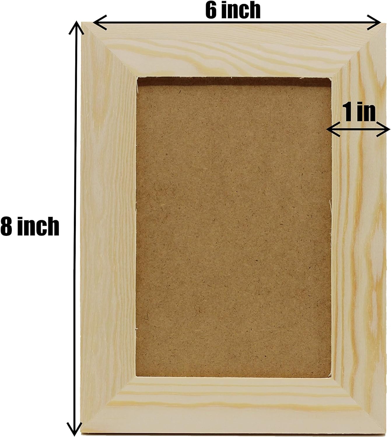 Pack of 6 - Unfinished Solid Pine Wood Picture Frames for Arts & Crafts, DIY Painting Project - Stand or Hang on the Wall - (8X6 Frame Size Holds 6X4 Pictures) for Adults and Kids Craft