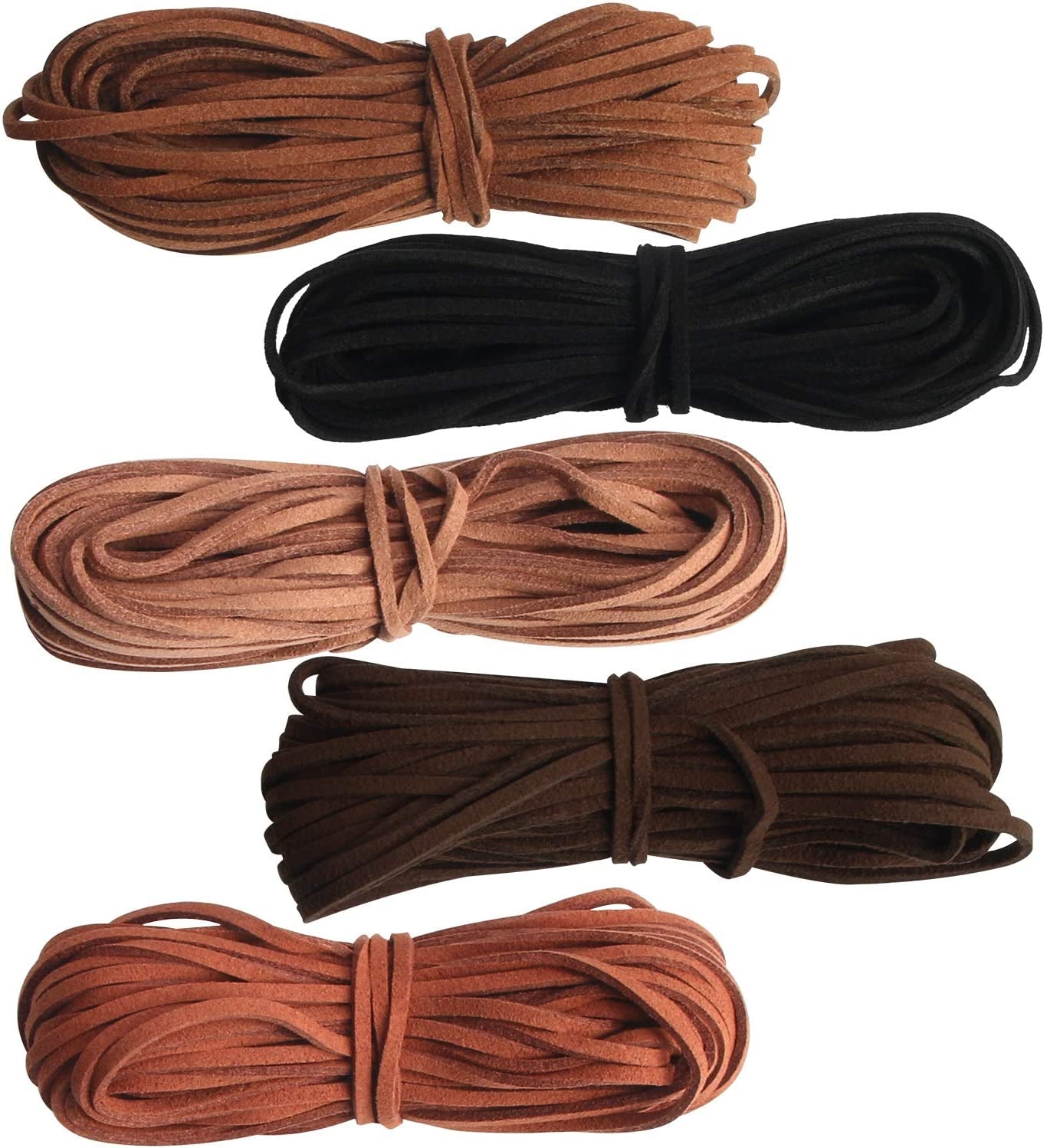 5 Colors Suede Cord Faux Leather Cord String Rope Thread for Bracelet Necklace Beading Jewelry DIY Crafts, 11 Yards of Each Color