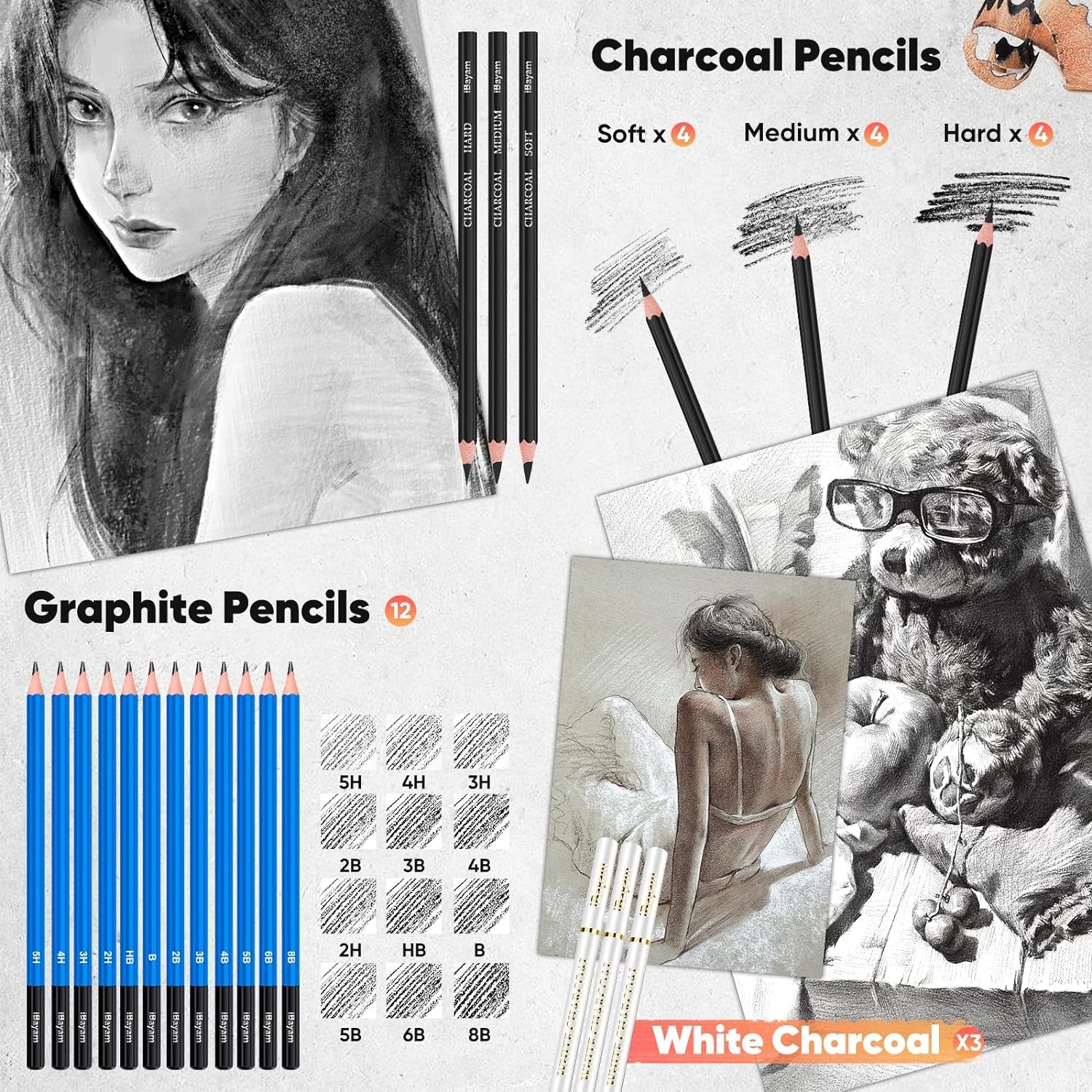 78-Pack Drawing Set Sketching Kit, Pro Art Supplies with 75 Sheets 3-Color Sketch Pad, Coloring Book, Charcoal, Metallic, Colored Watercolor, Graphite Pencils for Artists Adults Kids Beginners