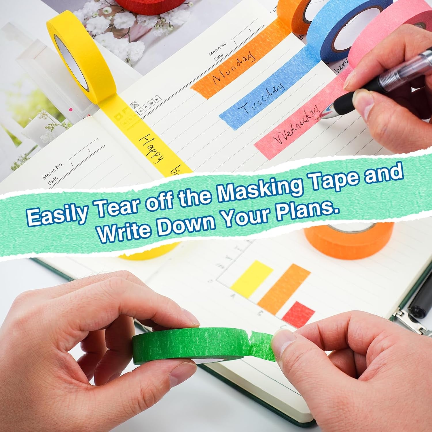 12 Rolls Colored Masking Tape 16 Yard per Roll, Rainbow Colors Painting Tape, Painters Tape, Craft Tape, Labeling Tape, Paper Tape for Bullet Journals, Party Decorations, DIY Craft