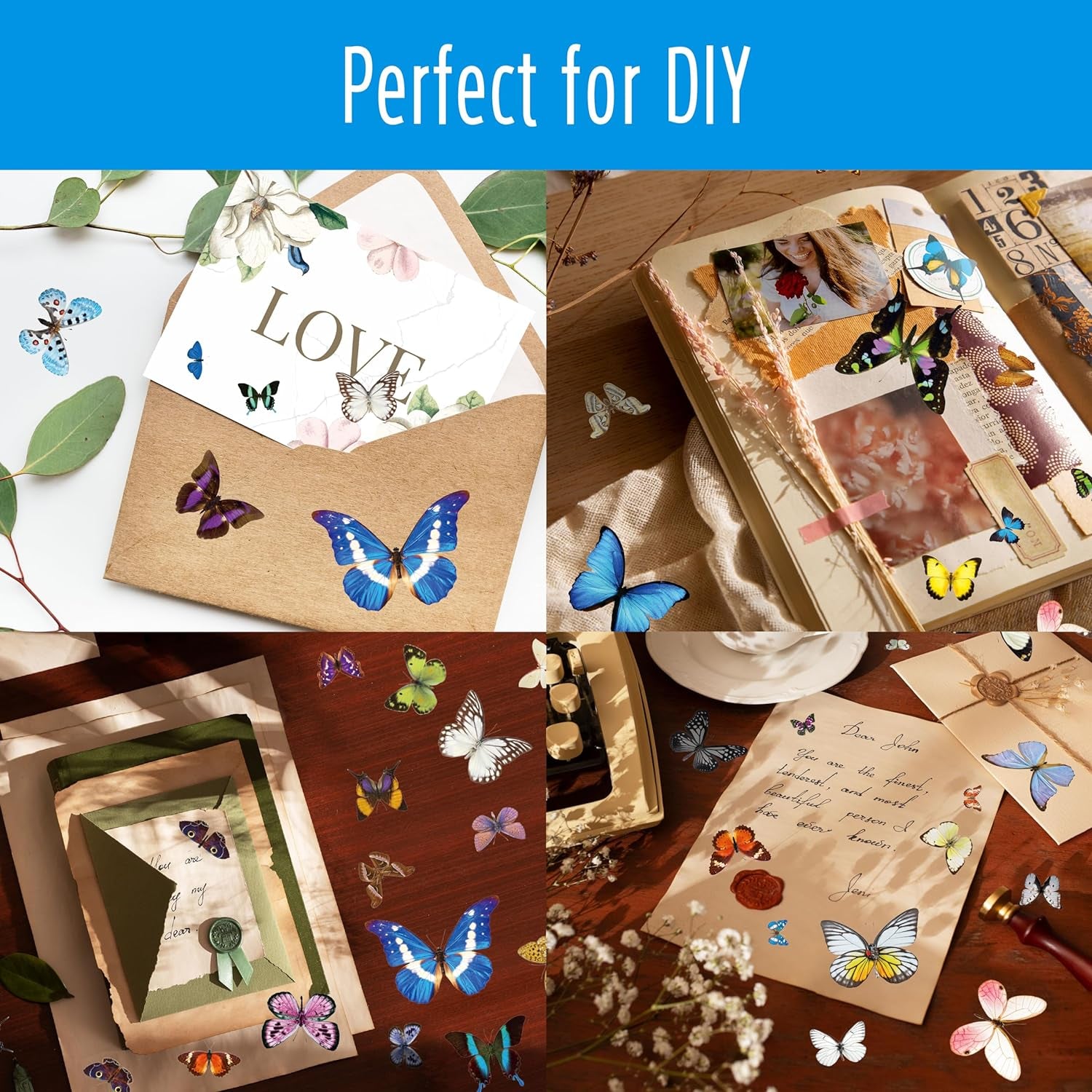 400+ PCS Realistic Butterfly Stickers, Self-Adhesive PVC Vintage Butterfly Stickers for Scrapbook, Laptop, Journal, DIY Project, Window, Envelope Spring Themed Party Decors