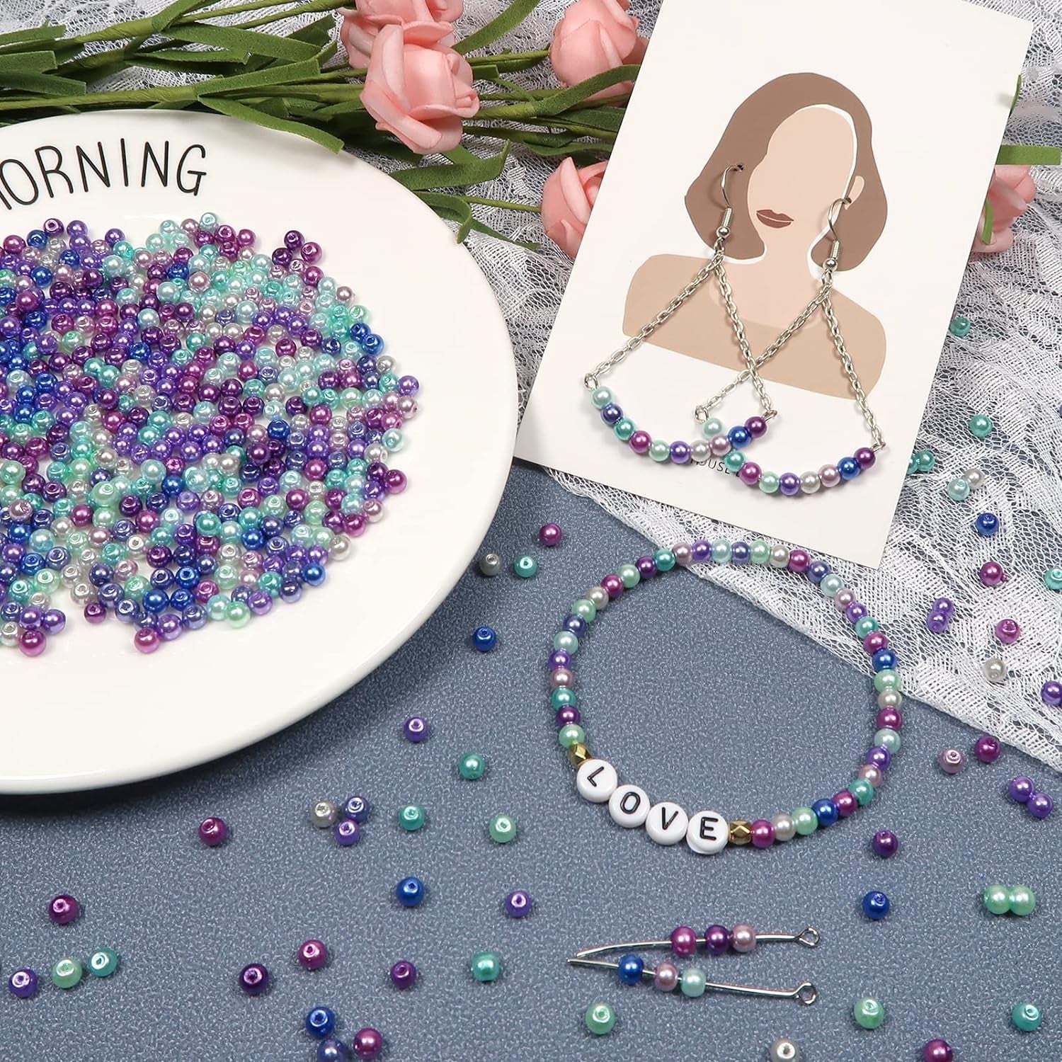 1000Pcs 4Mm Pearl Beads Multi Colors Loose round Glass Pearl Beads Spacer Beads for DIY Craft Necklaces Bracelets Jewelry Making
