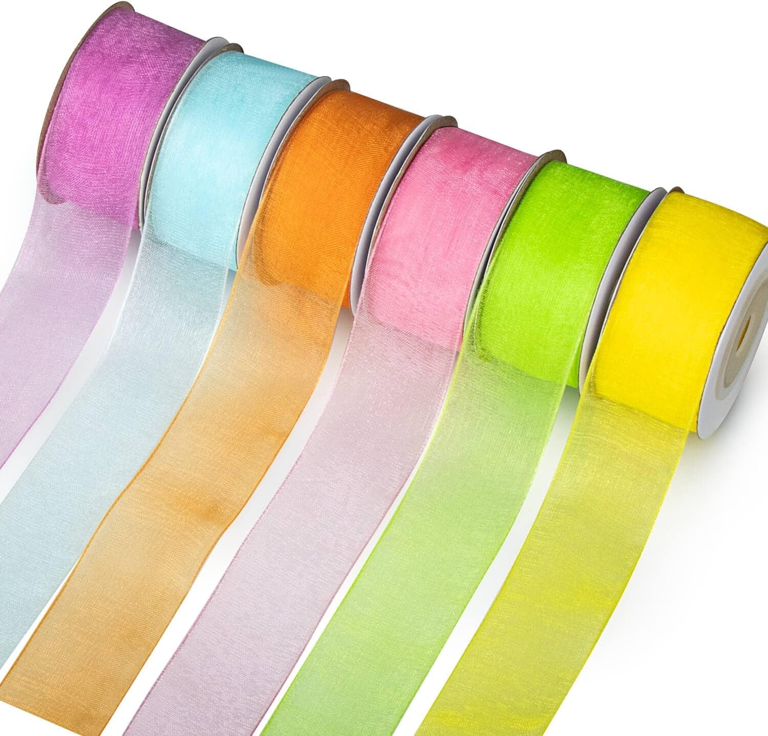 6 Spools Ribbon Sheer Chiffon Ribbon Gift Wrapping Ribbon Summer Ribbon Organza Ribbon for Crafts, 1 Inch Wide 60 Yards