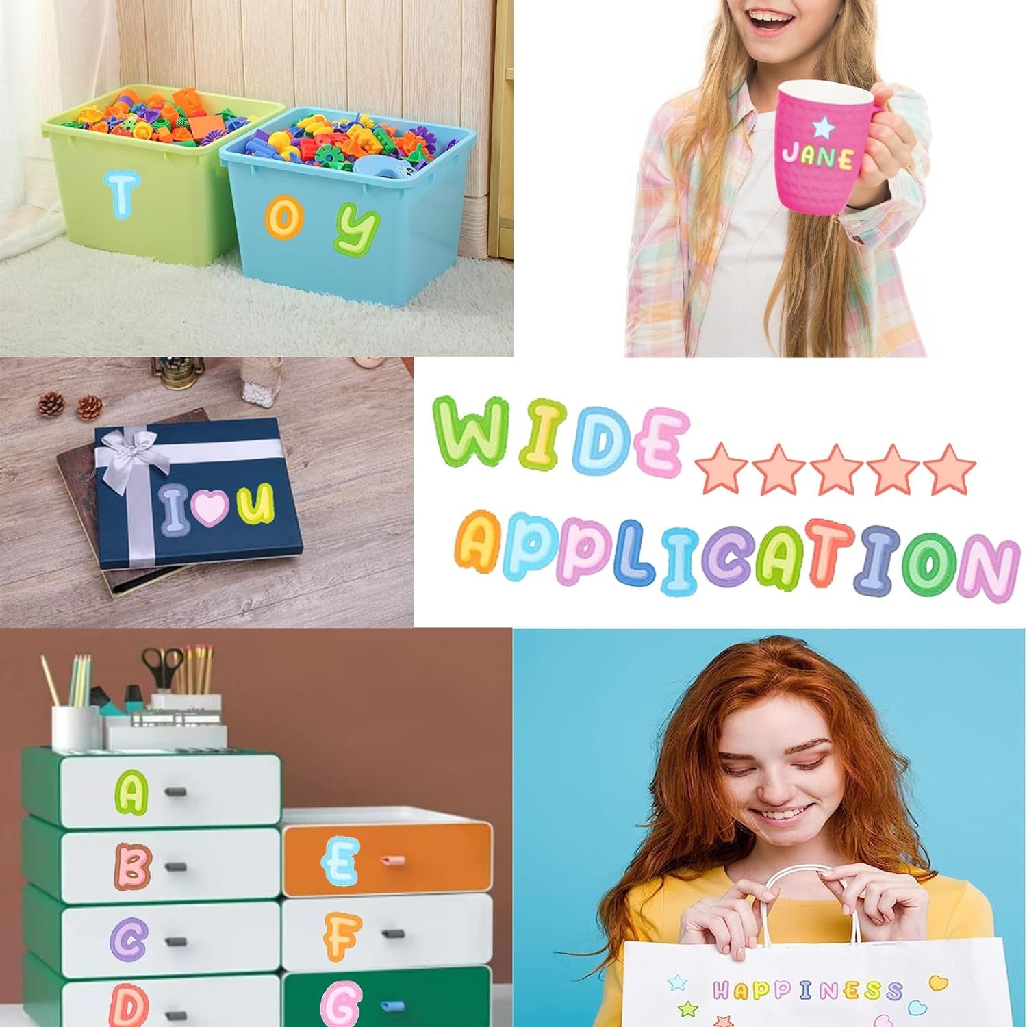 10 Sheets Colorful Letter Stickers for Kids 890 Alphabet Stickers Waterproof Water Bottle Vinyl Letter Sticker Scrapbook ABC Stickers for DIY Crafts, Card Wrapping, Handmade Labels, Name Stickers