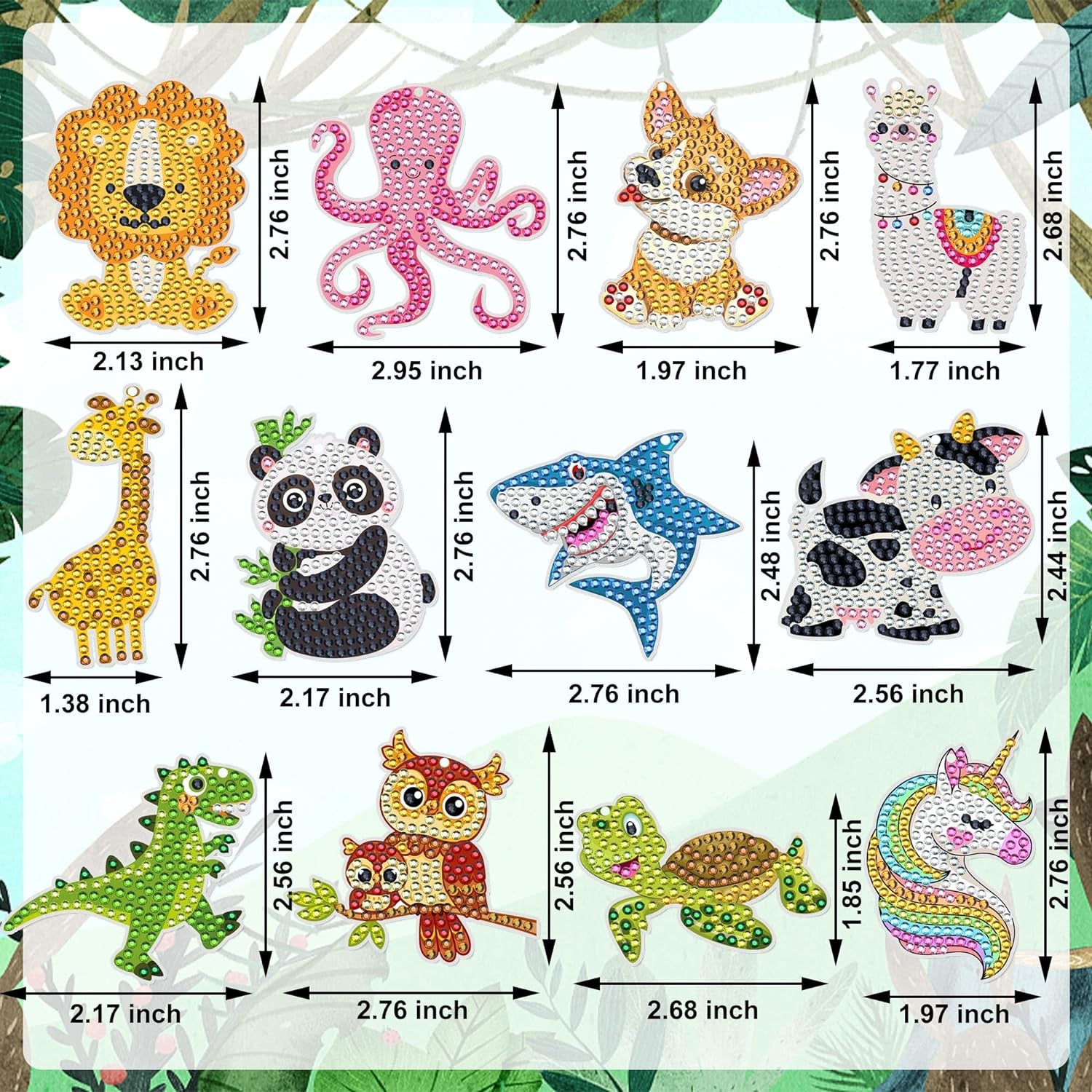 12 PCS Diamond Painting Keychains Kit Animals Diamond Art Ornaments Double Sided 5D Diamond Key Rings DIY Diamonds Pendants for Beginners Birthday Crafting Home Party Decor