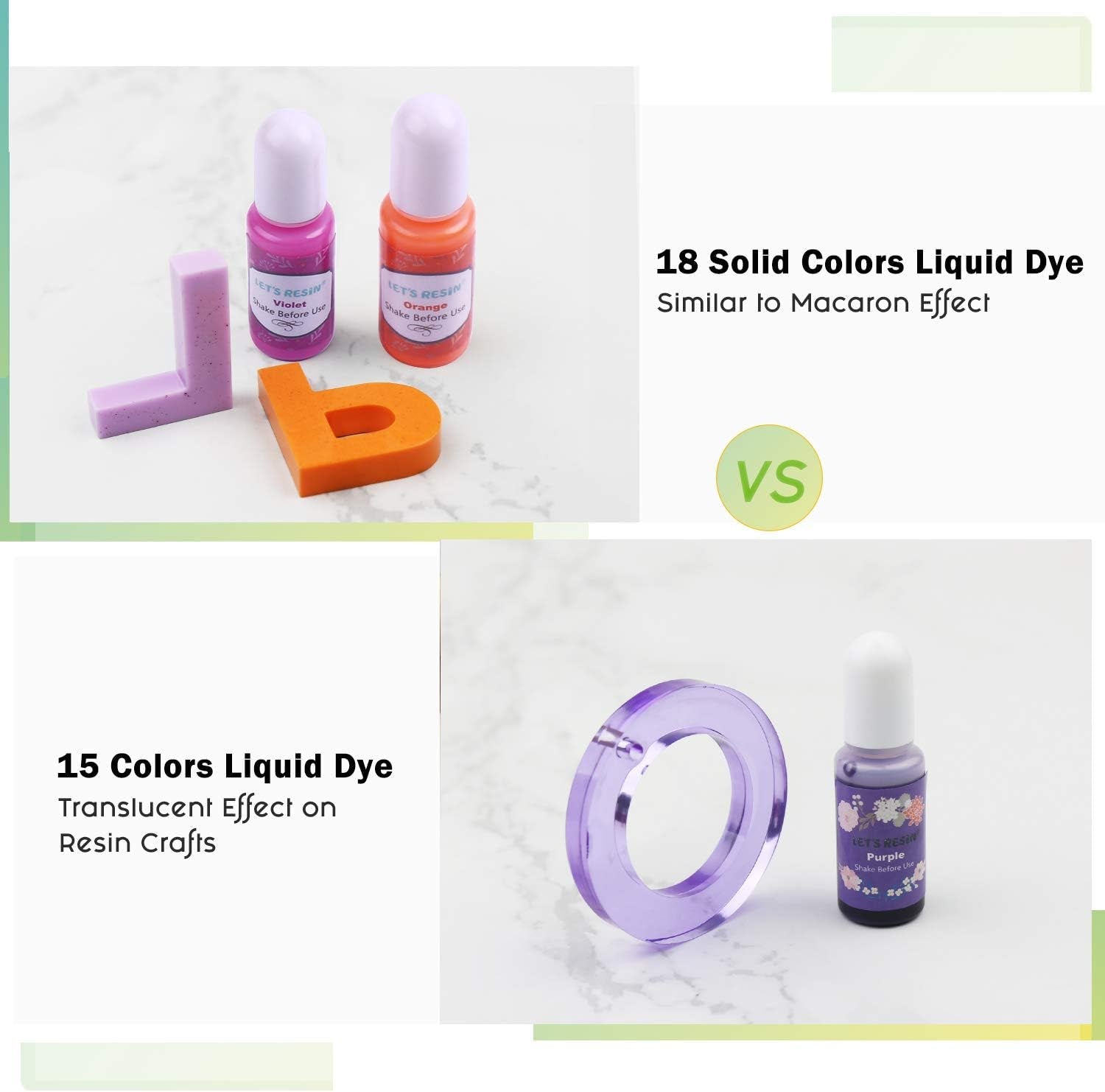 LET’S Resin 18 Colors Epoxy Pigment, Opaque Liquid Resin Colorant Each 0.35Oz,Odorless Epoxy Resin Dye Solid Color Liquid Dye for Resin Jewelry DIY Crafts Art Making
