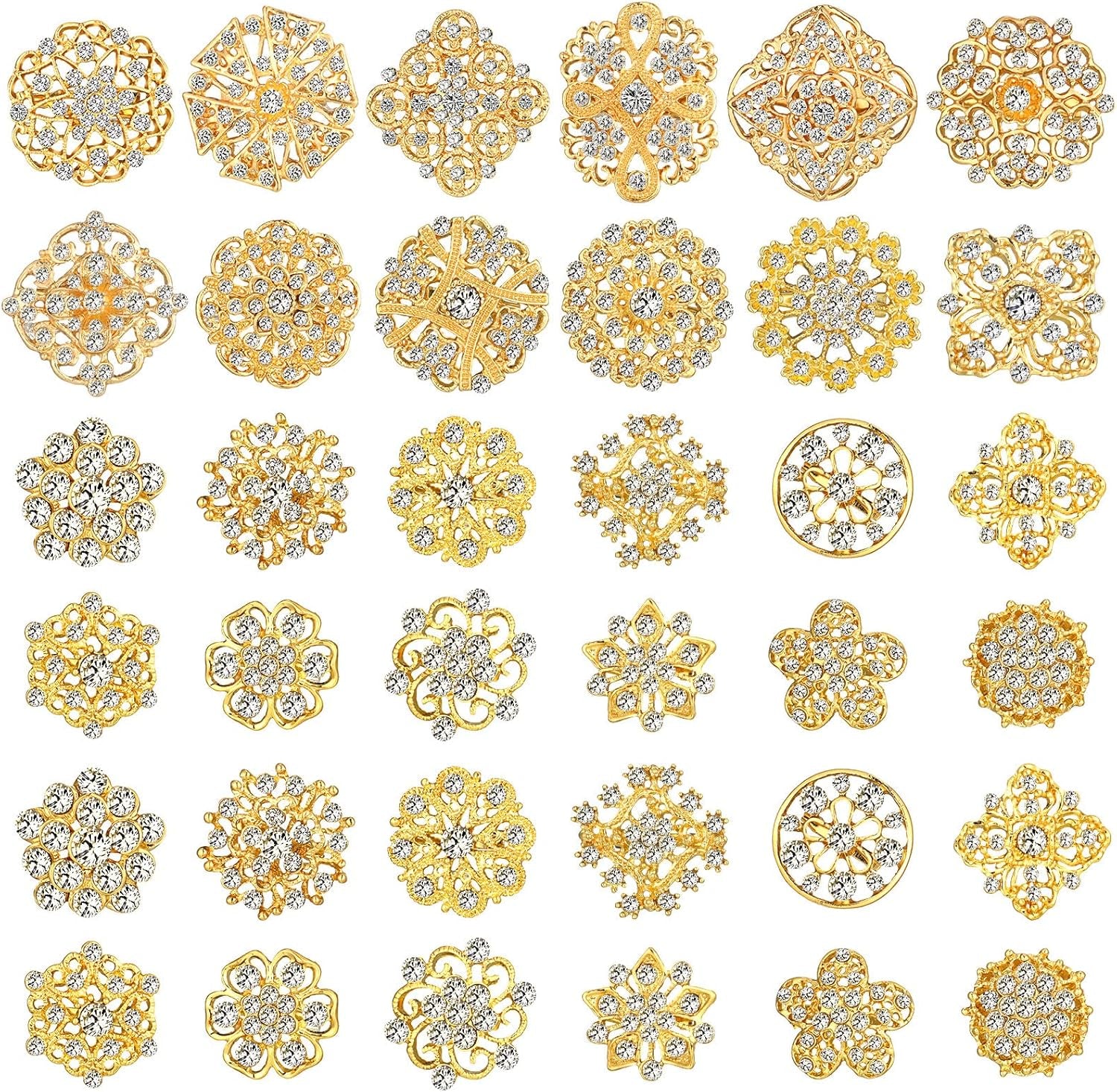 36 Pieces Clear Rhinestone Brooches for Crafts Crystal Flower Brooch Pins with Rhinestones Sliver Bulk Brooches Jewelry for Woman Flower Lapel Badge Pins DIY Wedding Bouquet Broaches Kit