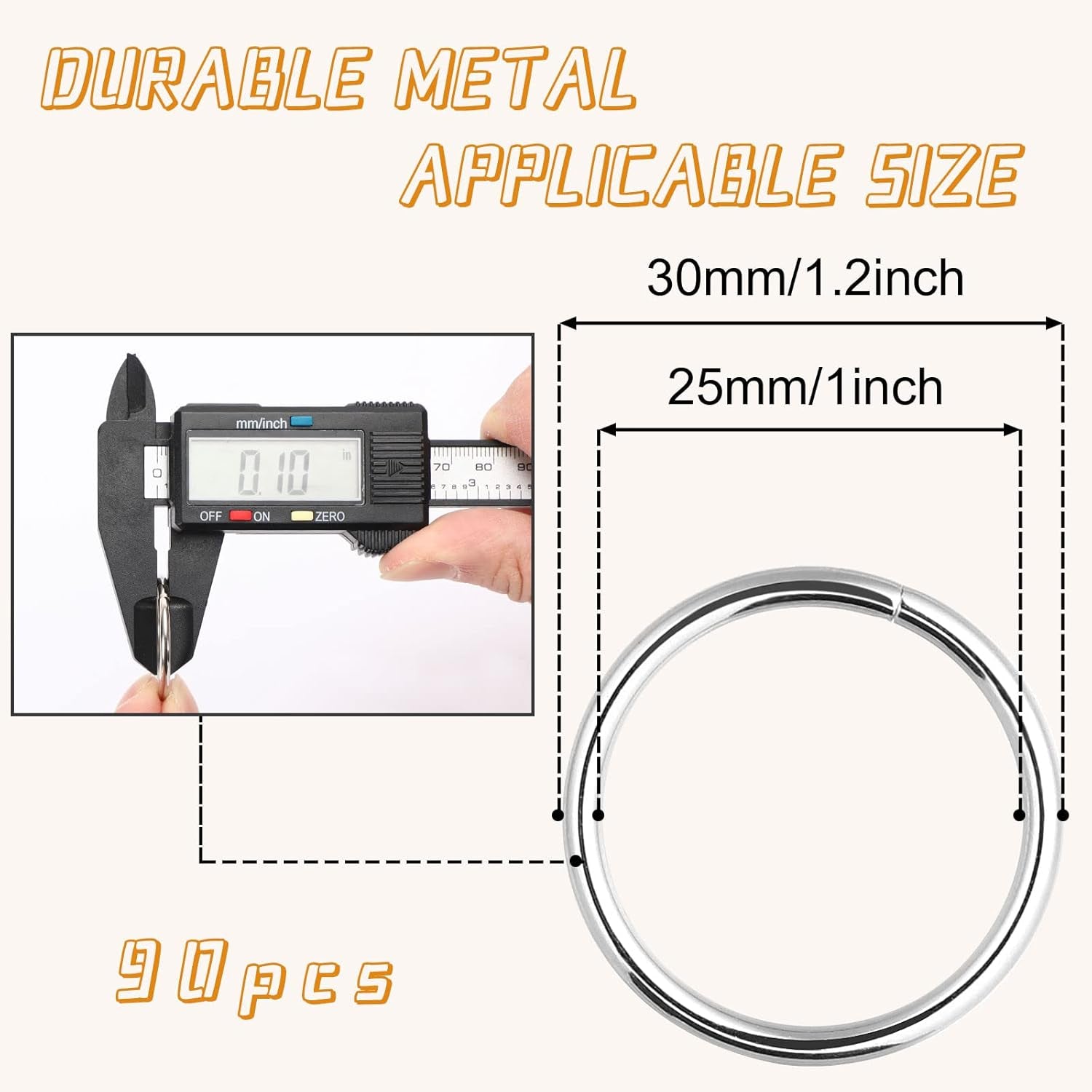 90Pcs 6 Sizes Silver Metal O Rings Multi-Purpose Heavy Duty round Ring for Hardware Bags Belts Dog Leashes Hanging Basket DIY Craft Supplies
