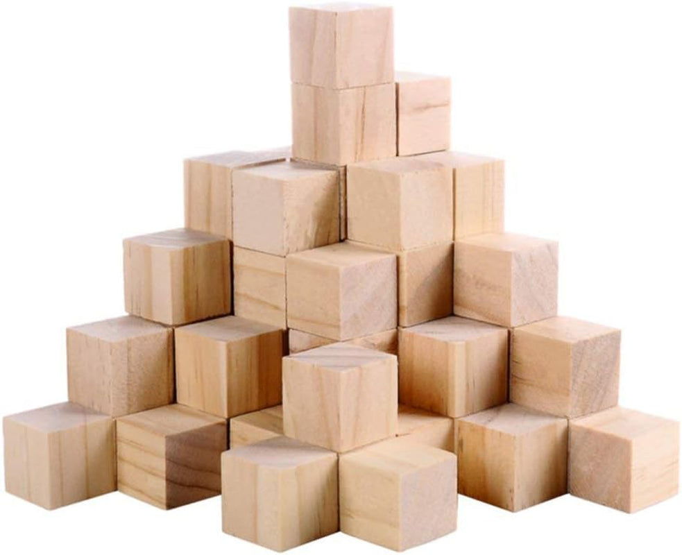 120Pcs 1 Inch Natural Solid Cube Wooden Unfinished Craft Wood Blocks Wood Cubes for DIY Craft Gifts (120Pcs)