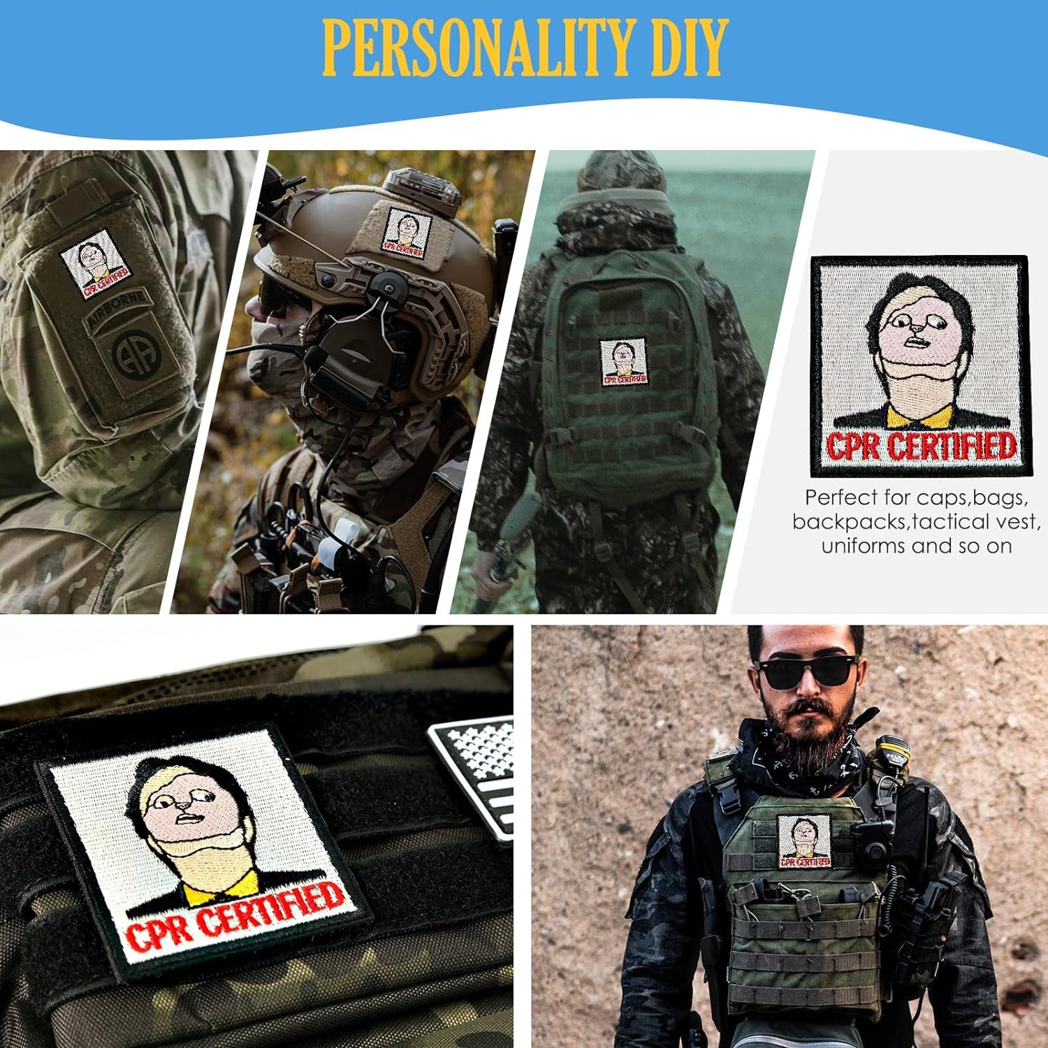 CPR Certified Patch, 1 Pc Embroidered Morale Patch with Hook Fastener Backing, Funny Meme Patches for Backpacks, Vests, Jackets, Jeans, Hats