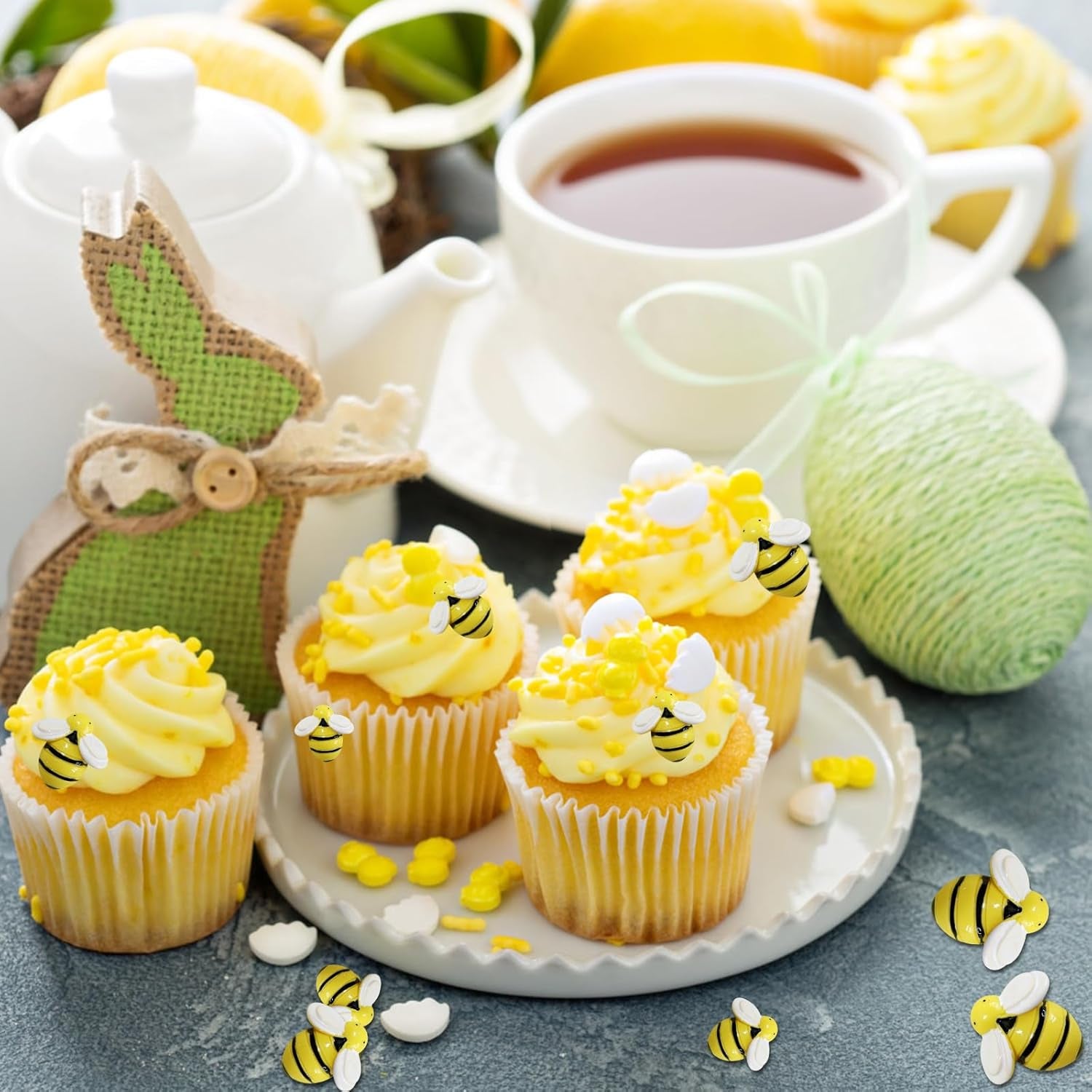 Tiny Resin Bees for Crafts, 50 Pcs Plastic Bumble Bee Decor for DIY Wreath Embellishments and Bee Themed Party Supplies Baby Shower Birthday Table Decoration