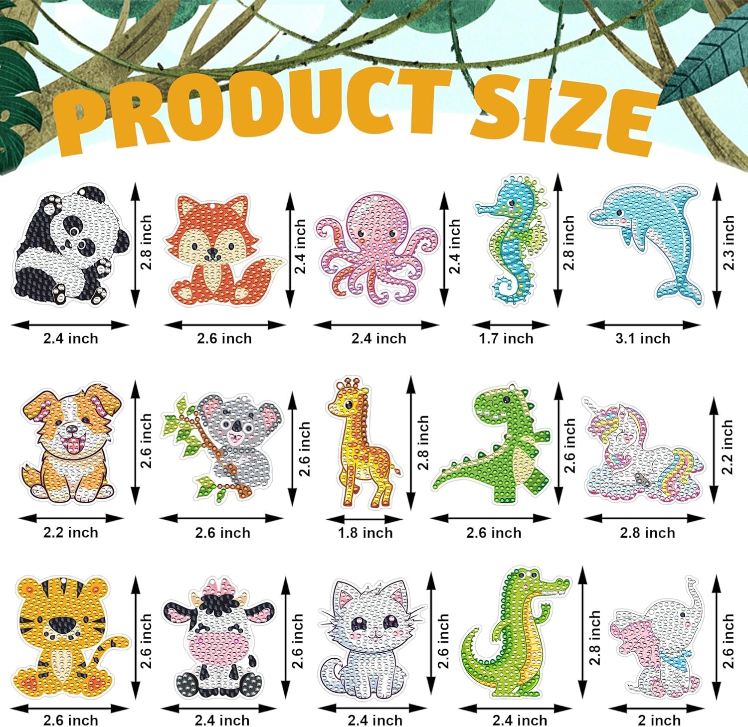 15 PCS Diamond Painting Keychains Animal Diamond Art Ornaments Double Side Diamond Key Rings DIY 5D Art Pedants for Beginners Birthday Crafting Home Party Decor