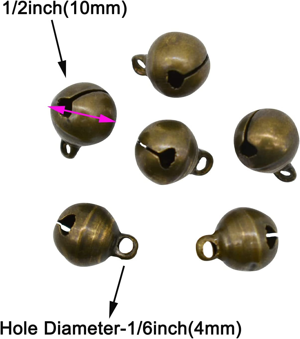 100PCS Small Jingle Bell 1/2 Inches Vintage Bronze Mini 10Mm Alloy Beads DIY for Jewelry Findings Sewing Wedding Doors Crafts