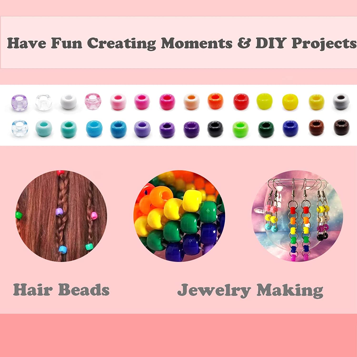 Pony Beads, 4200Pcs 28 Colors Plastic Beads for Craft Bracelets Making, Hair Beads for Braids, Colored Beads for DIY Projects - Individually Wrapped (6X9Mm)