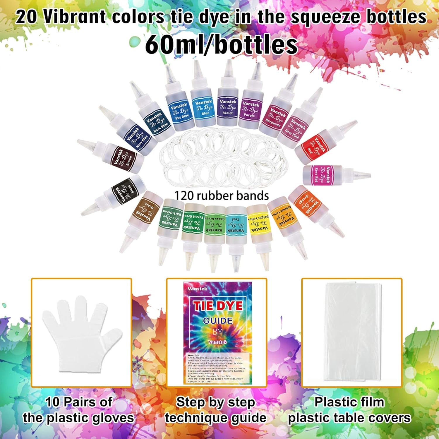 20 Colors Tie Dye Kit, Tie Dye Shirt DIY Fabric Dye for Women, Kids, Men, with Rubber Bands, Great for Family Friends Group Party Supplies