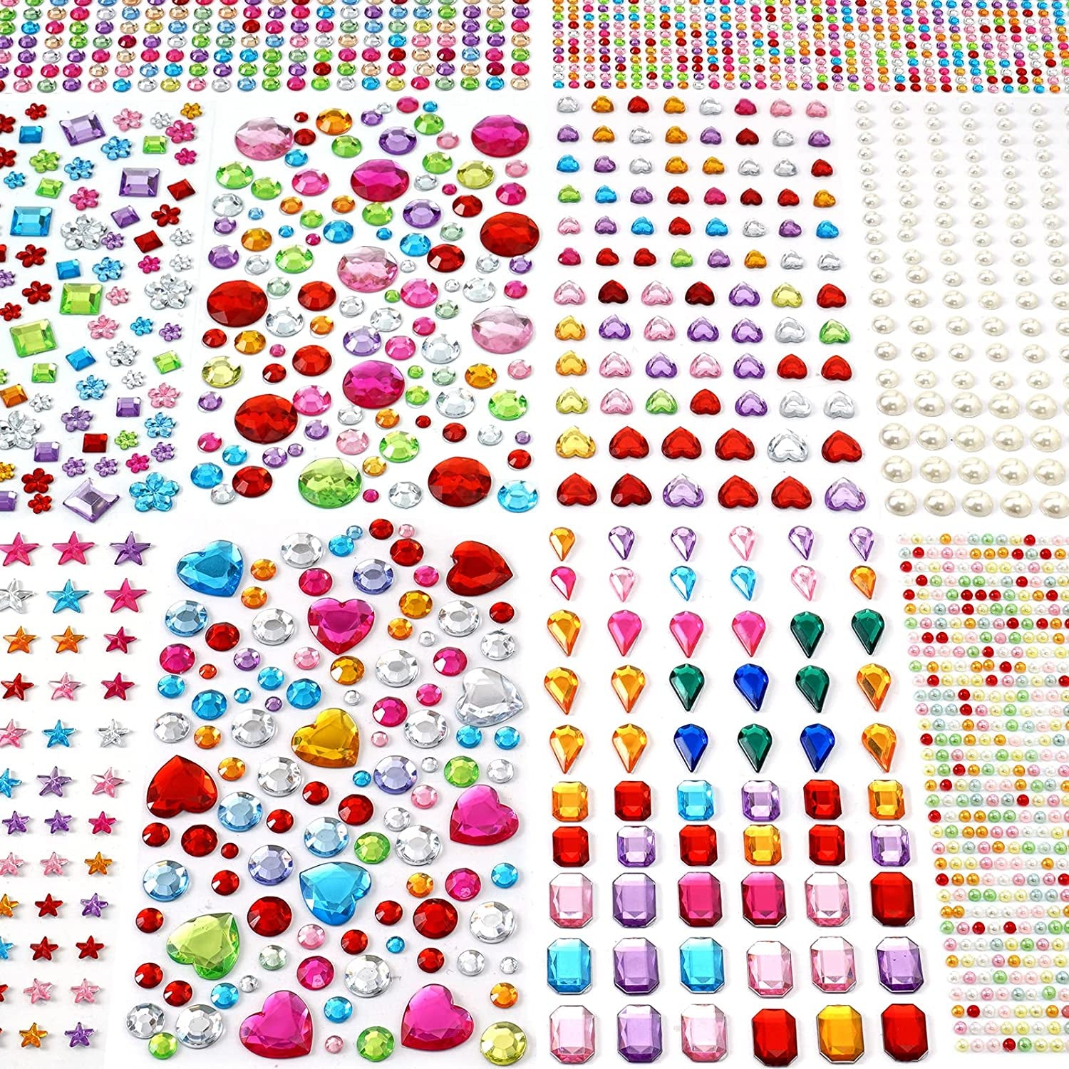 2774Pcs Gem Stickers Jewels for Crafts - Self Adhesive Rhinestone Jewel Stickers, Stick on Gems Rhinestones for Crafts, Acrylic Bling Heart Stickers, Craft Supplies for Kids