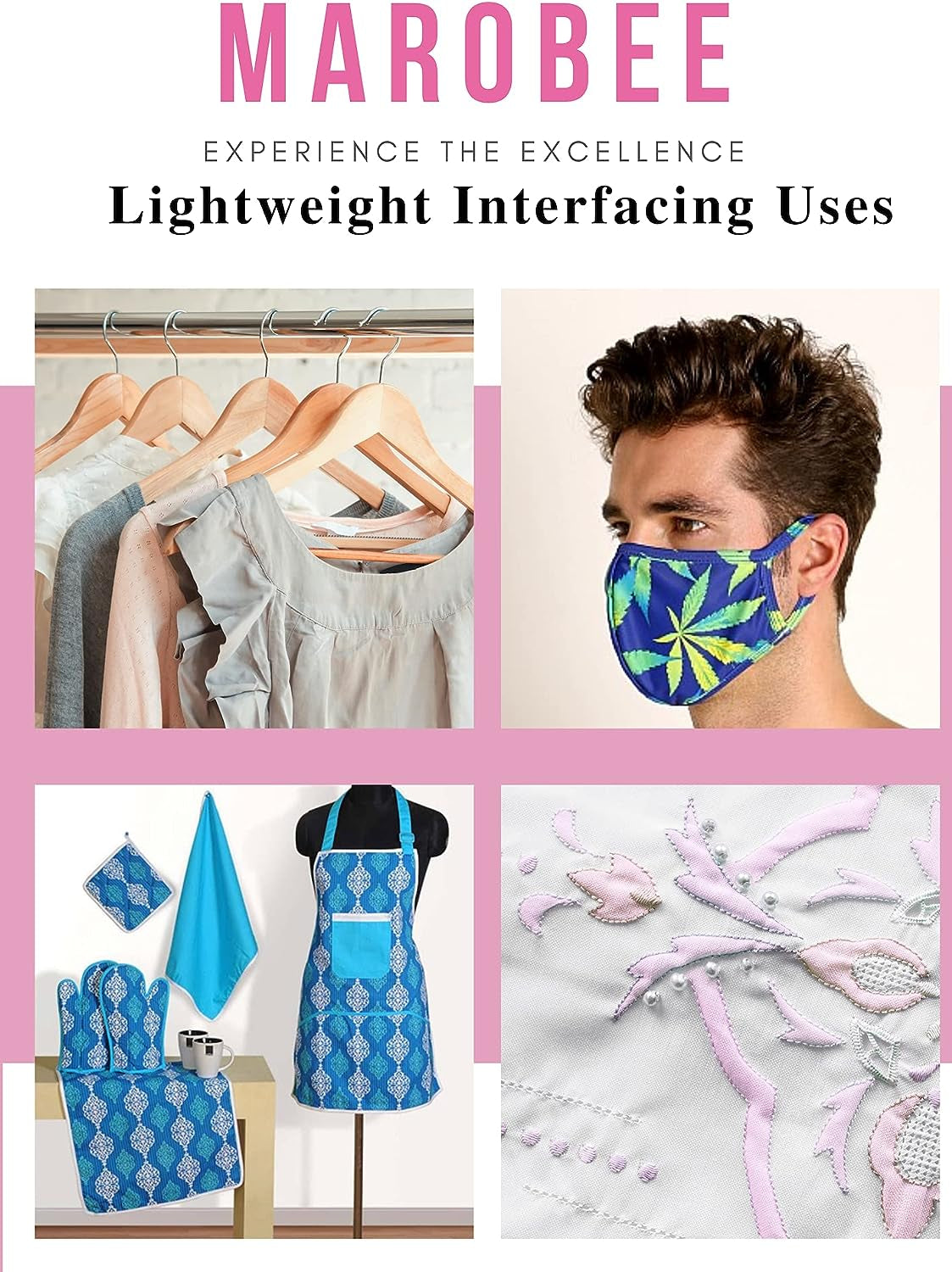 White Fusible Interfacing Lightweight Non-Woven for Sewing and Quilting Projects, Ultra Adhesive Bond Iron-On One Sided - Apparels and Face Masks, DIY Crafts (40 Inch X 3 Yard)