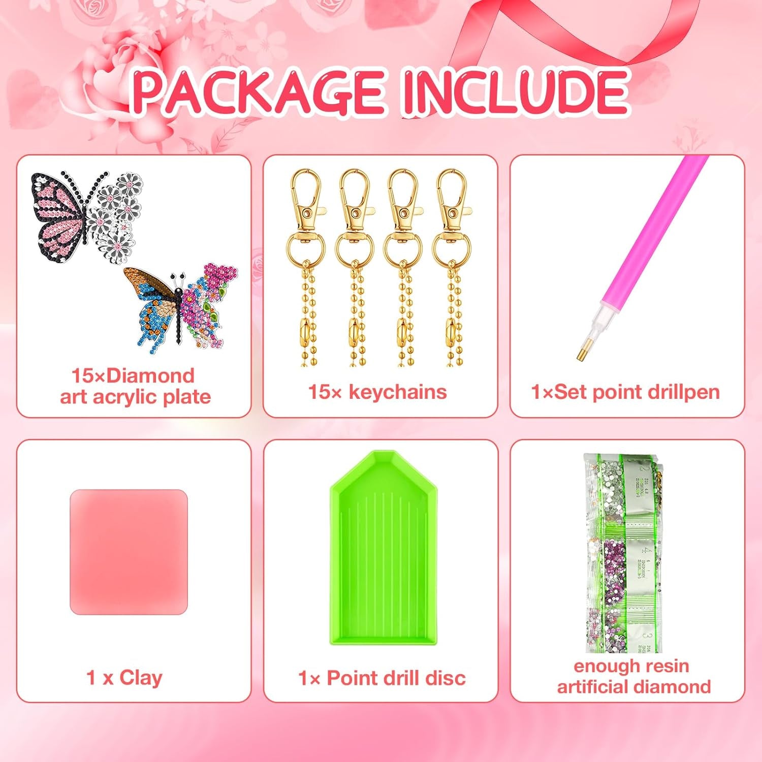 15 Pcs Butterfly Diamond Painting Keychain Kits Colorful Diamond Art Keychain Full Diamond Painting Ornaments Summer DIY Diamond Key Chains for Adults Kids Purse Backpack Handbag Decor