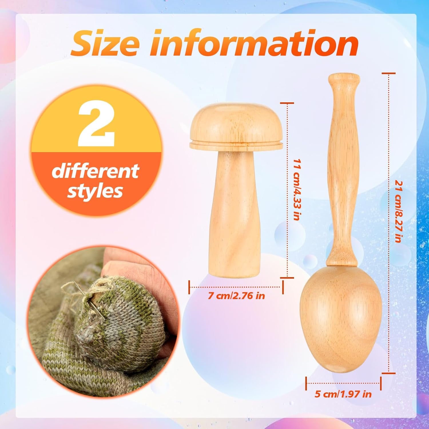 2 Pcs Darning Supplies Kit Darning Egg for Socks Darning Mushroom Wooden Darning Supplies with Large Eye Needles Sewing Threads for Socks Clothes Adults Darner DIY Home Sewing Care(Multicolor)