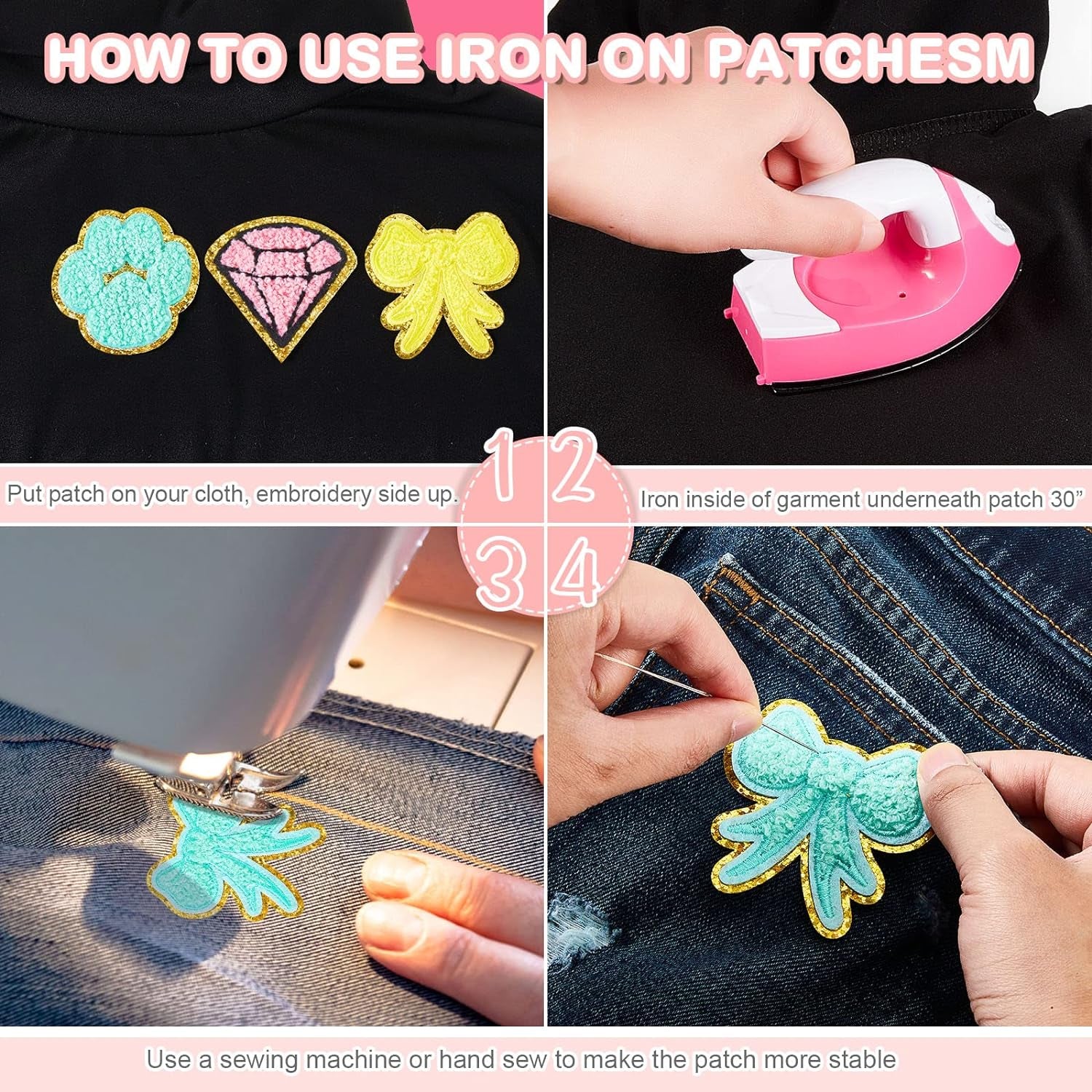 28 Pcs Iron on Patches Colorful Sew Iron on Patch Chenille Embroidered Patches Applique Patches for Clothing Fabric Jackets Jeans Repair Decor Craft (Delicate Style)