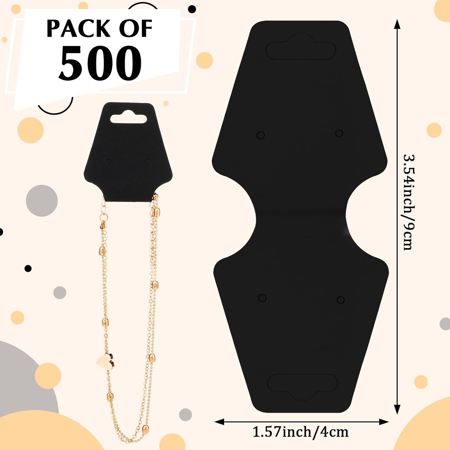 500 Pcs Necklace Display Cards Adhesive Jewelry Packaging Card Kraft Keychain Display Card Hanging Bracelet Card Holder for Choker Earring Hairband Displaying Small Business Supplies (Black)