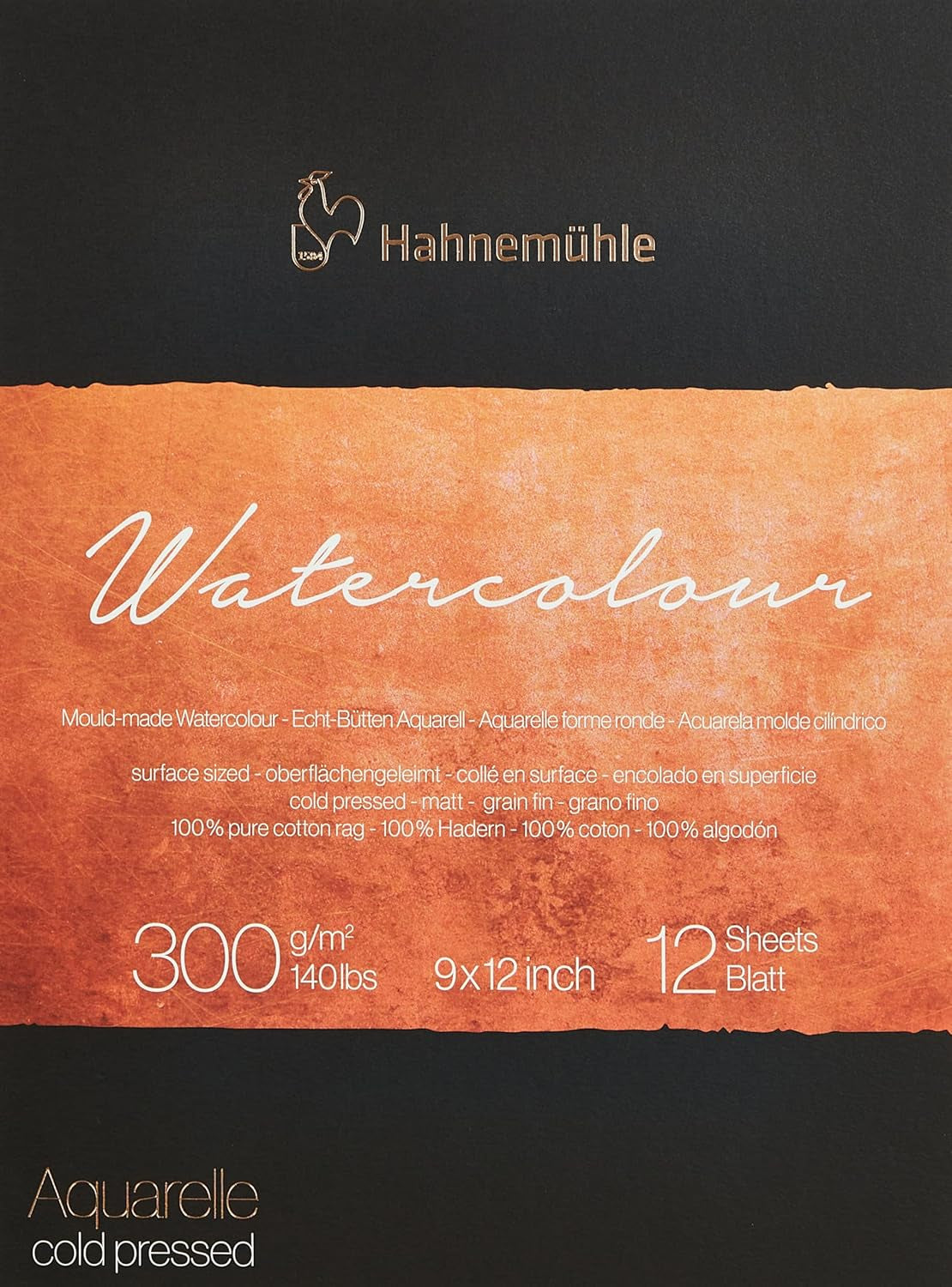 Hahnemhle Collection 100 Percent Cotton Watercolor Pad with 12 Durable Sheets, Vegan and Acid-Free (300 GSM, 9 X 12 Inch)