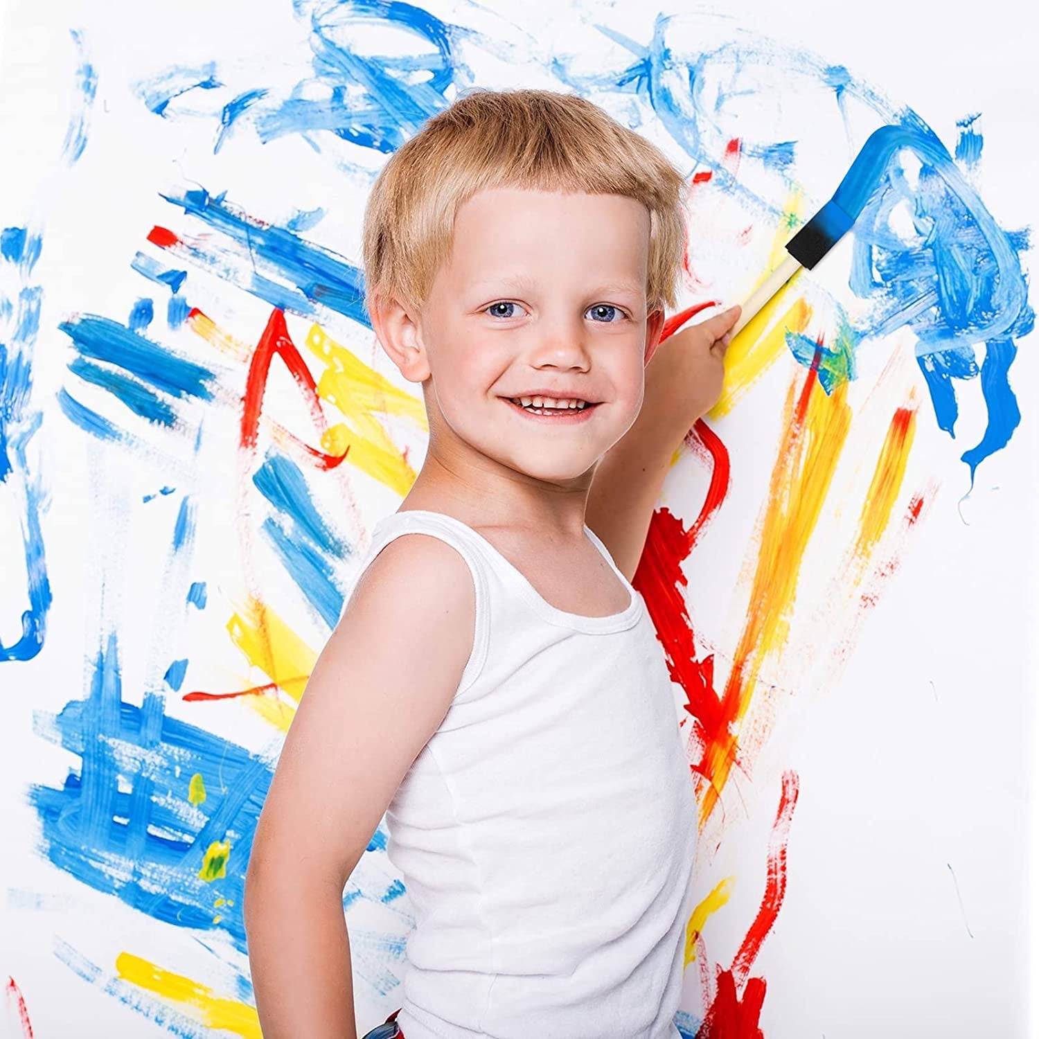 24 Pcs Foam Paint Brushes, Wood Handle Sponge Brushes for Painting, Staining, Varnishes, and DIY Craft Projects (1&#39;&#39;, 2&#39;&#39; and 3&#39;&#39;)