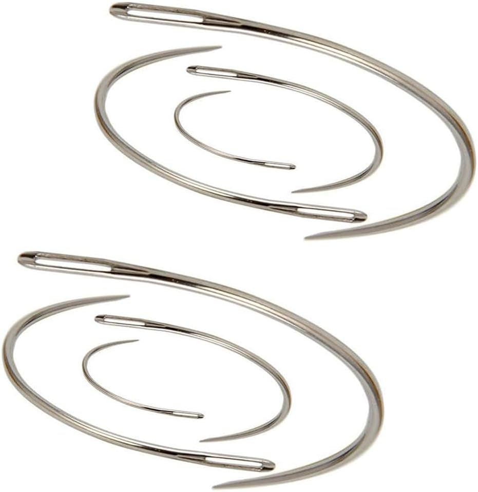 2 Sets 2'' / 2.5'' / 3 ''/ 3.5 '' Curved Leather Hand Sewing Needles C Type Needles for Carpet Leather Canvas Repairing Weaving Crafts