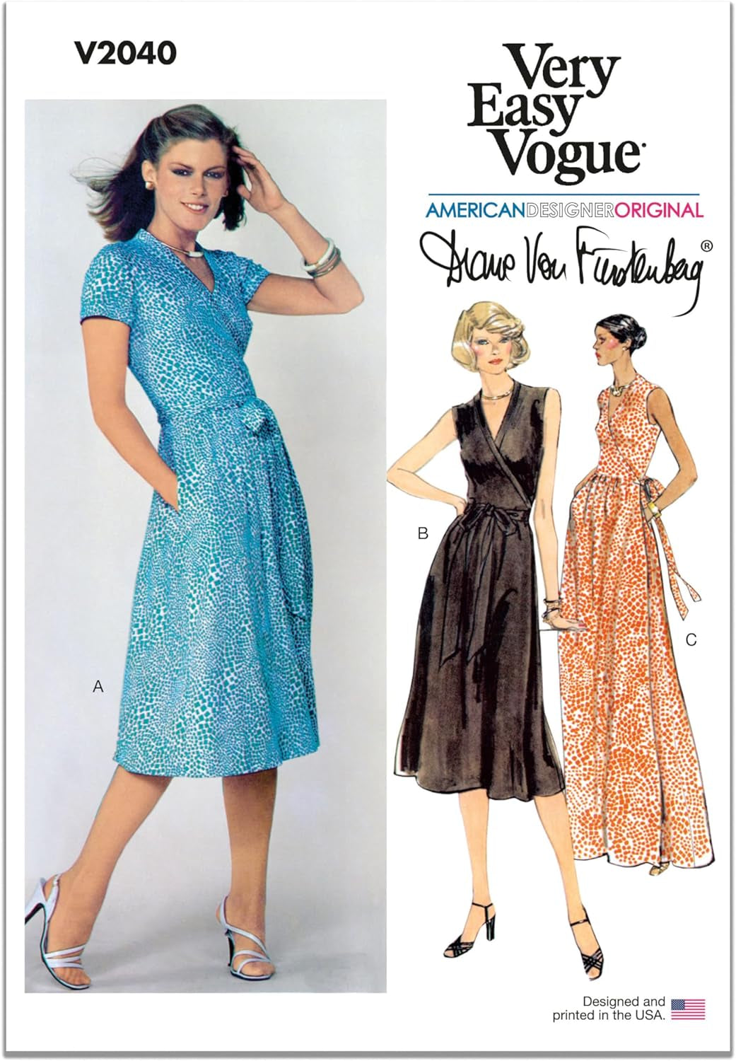Vogue V2000H5 Misses' Wrap Dress Sewing Pattern Packet by Diane Von Furstenberg, Design Code V2000, Sizes 6-8-10-12-14