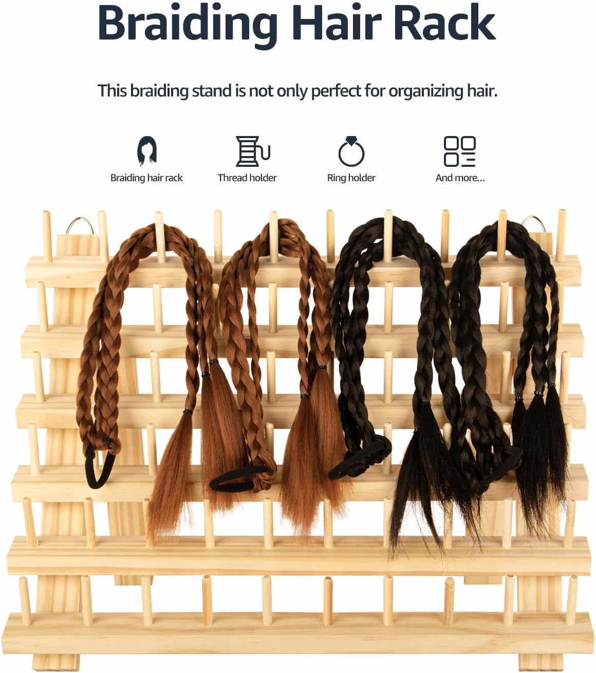 Nian Feng Braiding Hair Rack Stand for Hair Stylist, 2Pack Wooden Thread Holders for Spools of Thread, Spools Holder for Sewing Machine, Thread Racks for Spools of Thread, Sewing Organizer & Storage.