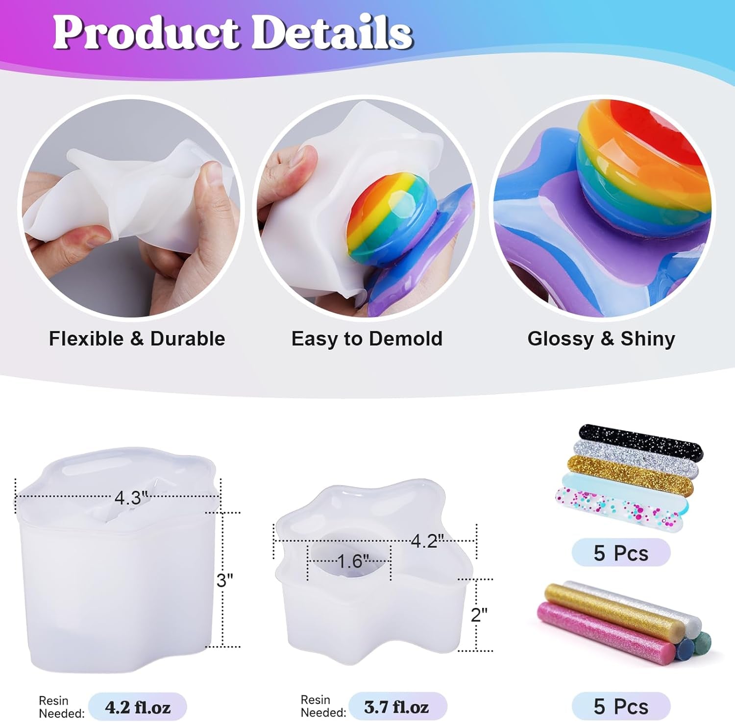 Melted Ice Lolly Resin Epoxy Molds, Silicone Molds for Crafts, Pop and Candy Shape with 10Pcs Sticks, DIY Melting Sculpture, Summer Ornaments