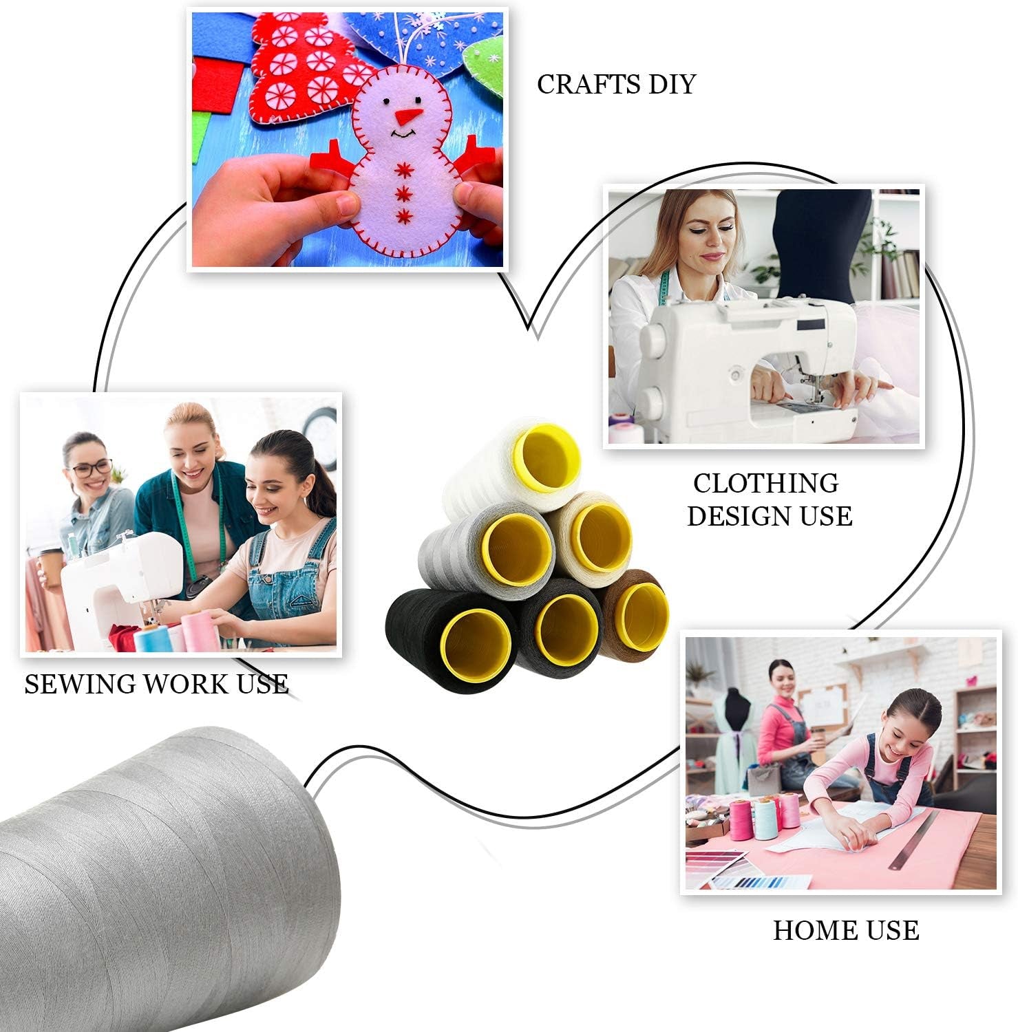 6 Rolls 3000 Yard Each Serger Thread Cones Spool Thread for Sewing Sewing Machine Thread Polyester Thread for Serger Overlock Quilting Sewing Machine