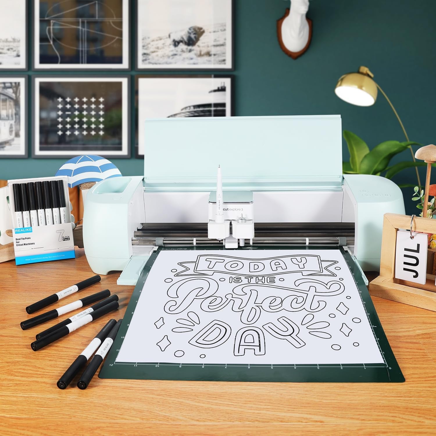 Dual Tip Pens for Cricut Maker 3/Maker/Explore 3/Air 2/Air, Black Pens Set of 7 Pack Dual Tip Marker Fine Point Pen Writing Drawing Accessories for Cricut Machine (0.4 Tip & 1.0 Tip)