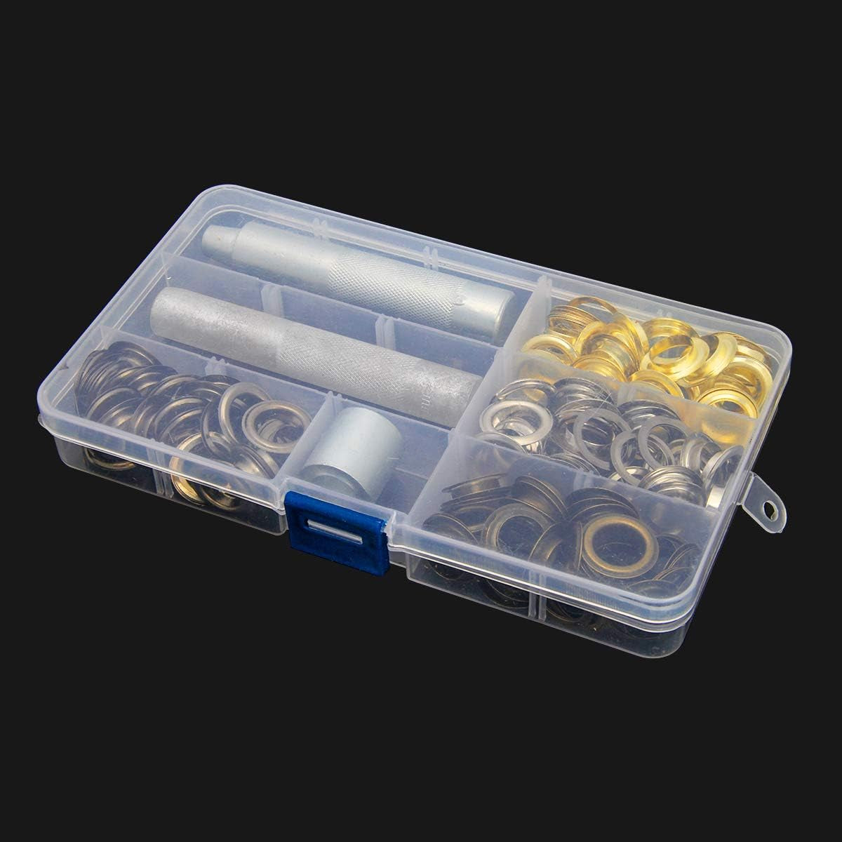 1/2 Inch Grommet Kit 100 Sets,  Grommets Eyelets 12Mm Sewing Eyelets Gold, Silver, Black Metal Grommet Kits 4 Colors with Tools and Storage Box