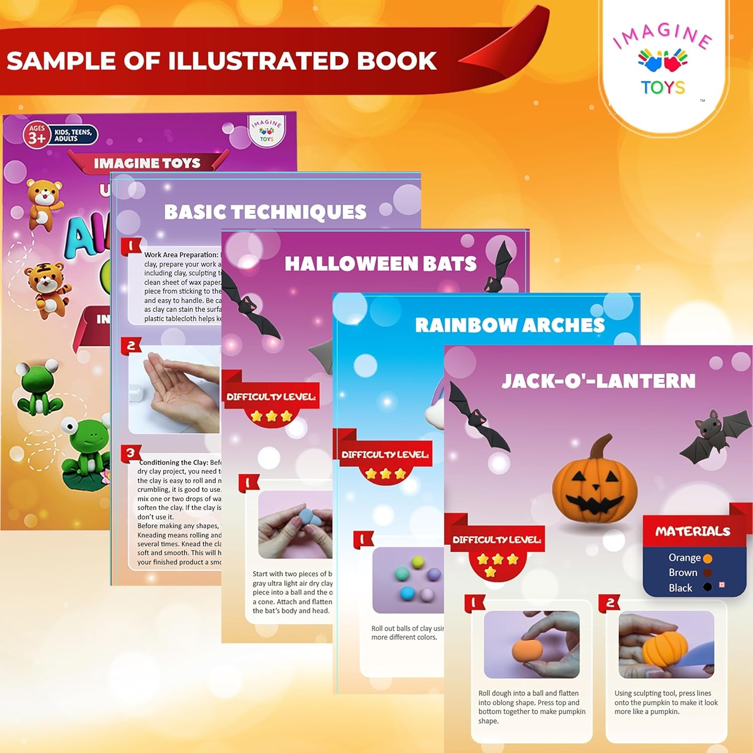 Imagine Clay Complete KIT - 36 Colors Air Dry Modeling Clay with 5 Sculpting Tools plus Roller, 50+ Decorations, 4 Spring Seats, 10 Phone Chains, 2 Key Rings, Booklet, Etc. Great Gift. Age 3-12+