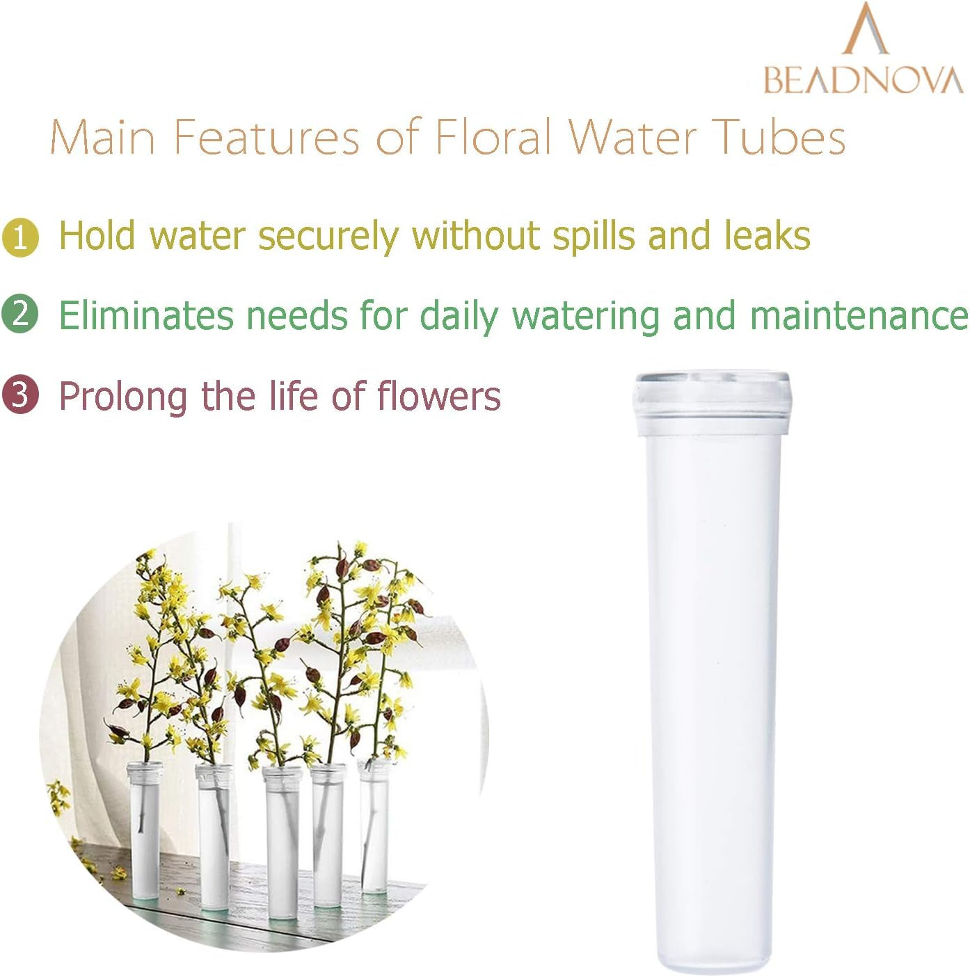Floral Water Tubes 2.8 Inch Plastic Water Tubes for Floral Flower Vials with Caps for Flower Arrangement Decoration (Clear, 20 Pcs)
