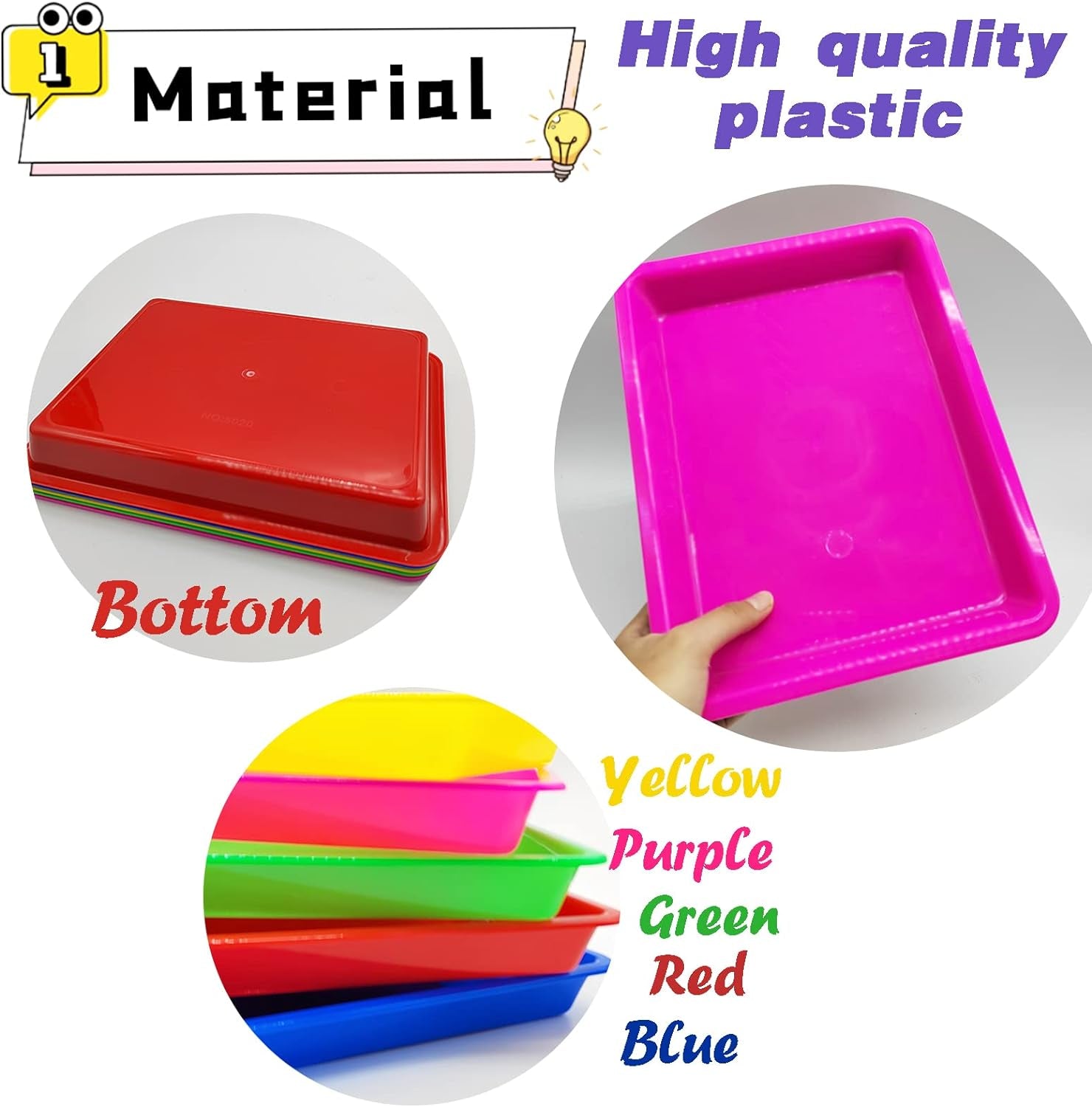 Plastic Art Trays,10 Pack Activity Plastic Crafts Tray,Medium Size,Multicolor Kids Organizer Tray Serving Tray for DIY Projects,Beads,Painting,Jewelry